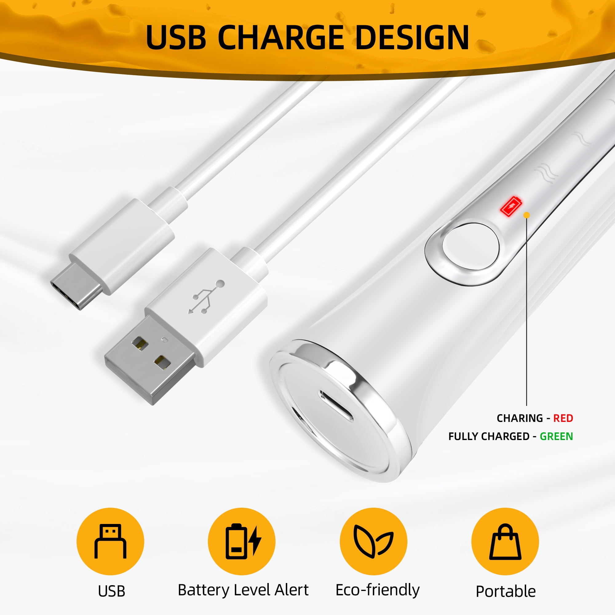 Weißes und silbernes Ladegerät mit USB- und USB-C-Kabel.