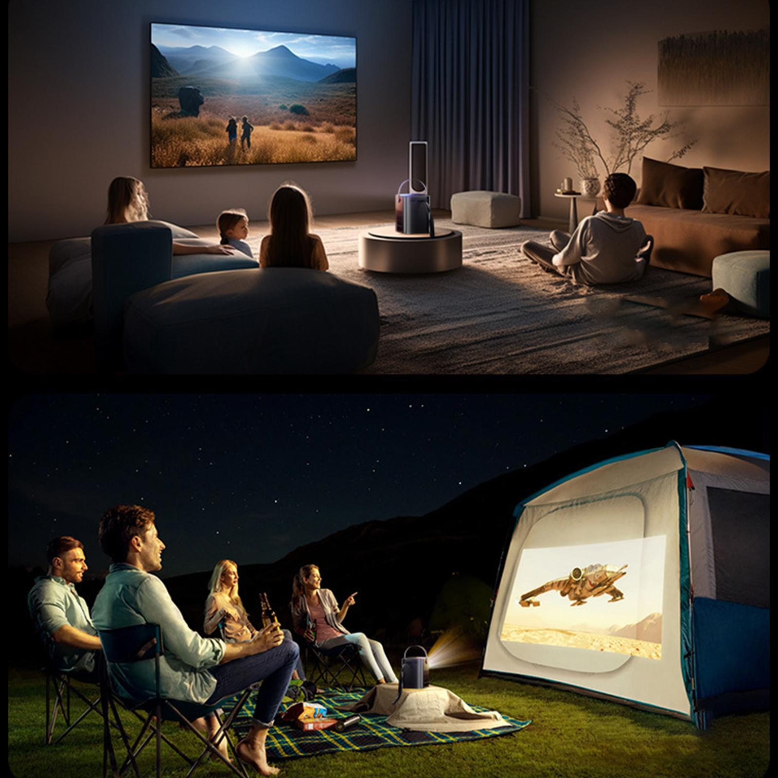 Zwei Szenen: Familie schaut zu Hause einen Film und Freunde schauen draußen in einem Zelt einen Film.