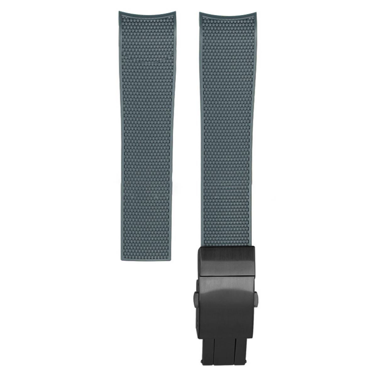 Zwei graue Uhrenarmbänder mit schwarzer Schließe. Die Armbänder sind strukturiert.