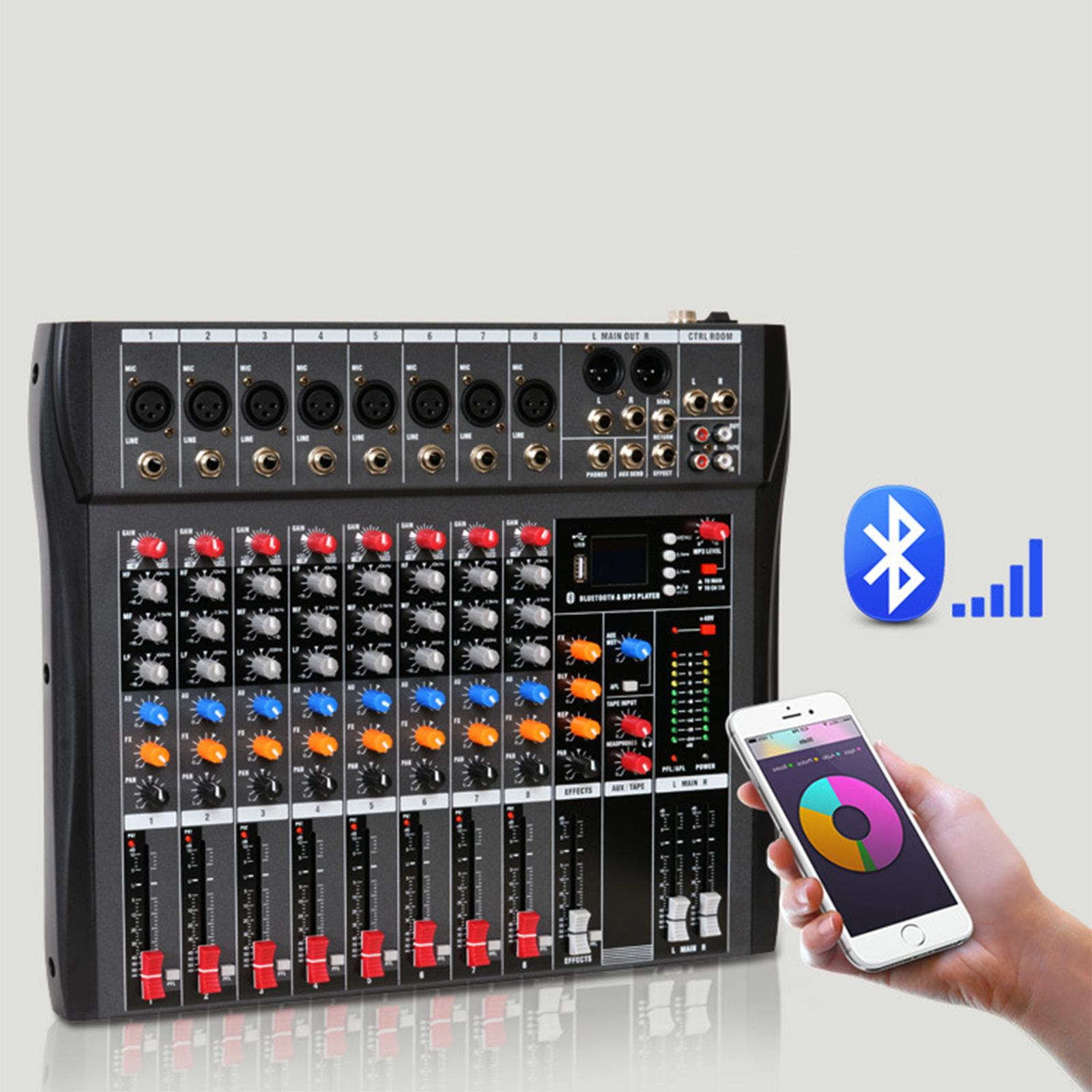 Ein schwarzer Mixer mit mehreren Knöpfen und Fadern sowie ein Smartphone mit einem farbenfrohen Tortendiagramm.