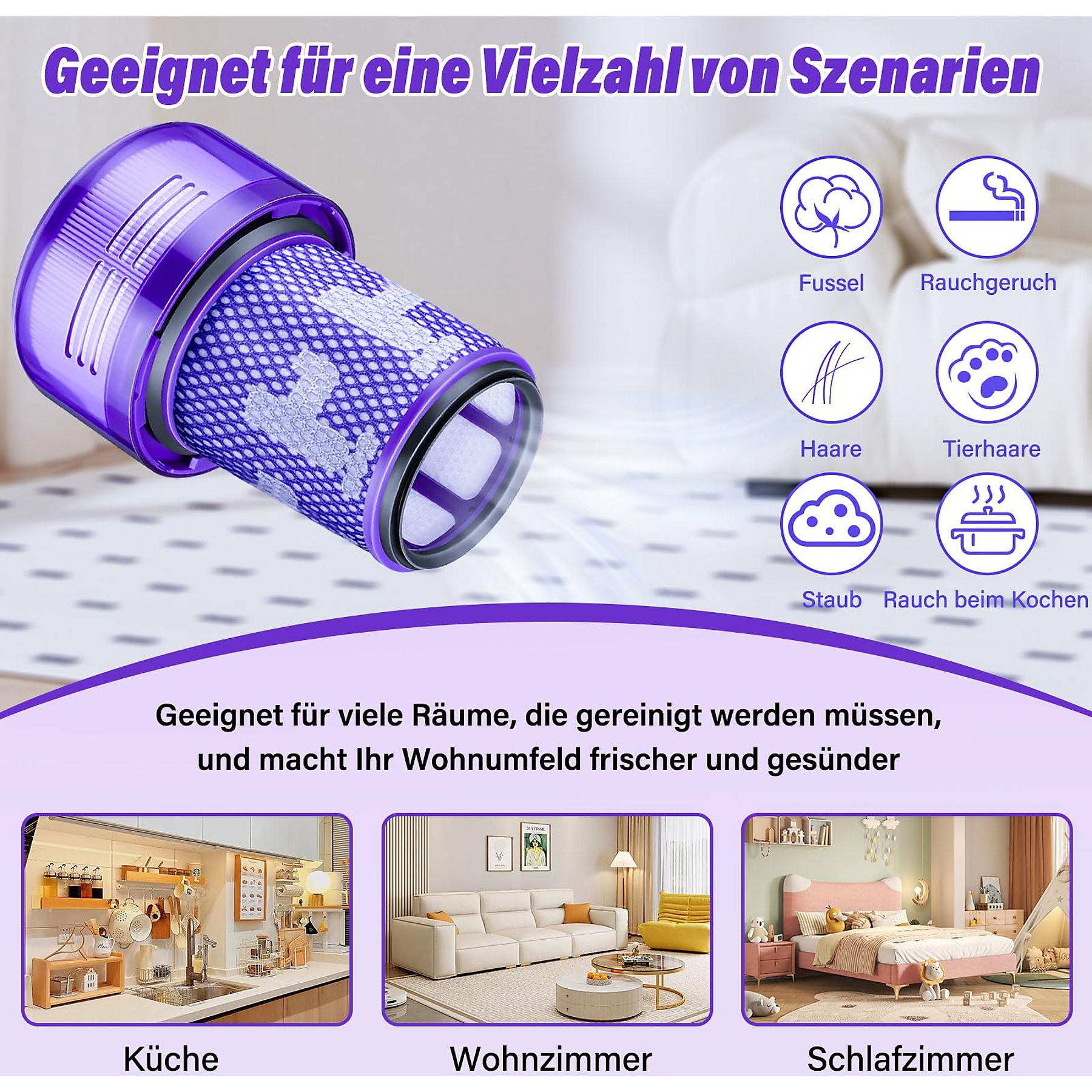 Bild zeigt Verwendung eines Filters. Enthält Küchen-, Wohnzimmer- und Schlafzimmersymbole.