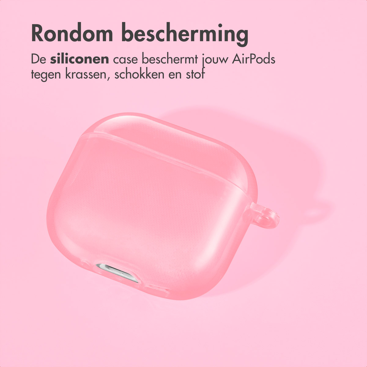 Pink AirPods case. Text: All-around protection.