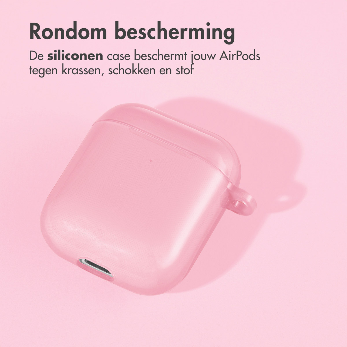 Pink AirPods case. AirPods case on a pink gradient background.