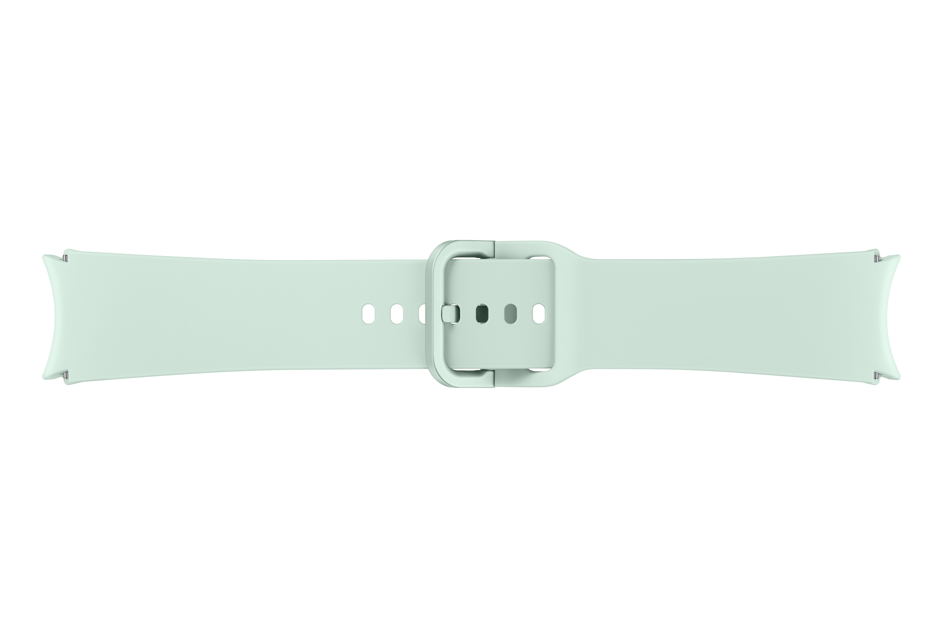 Cinturino verde menta, con fibbia. Sfondo bianco.