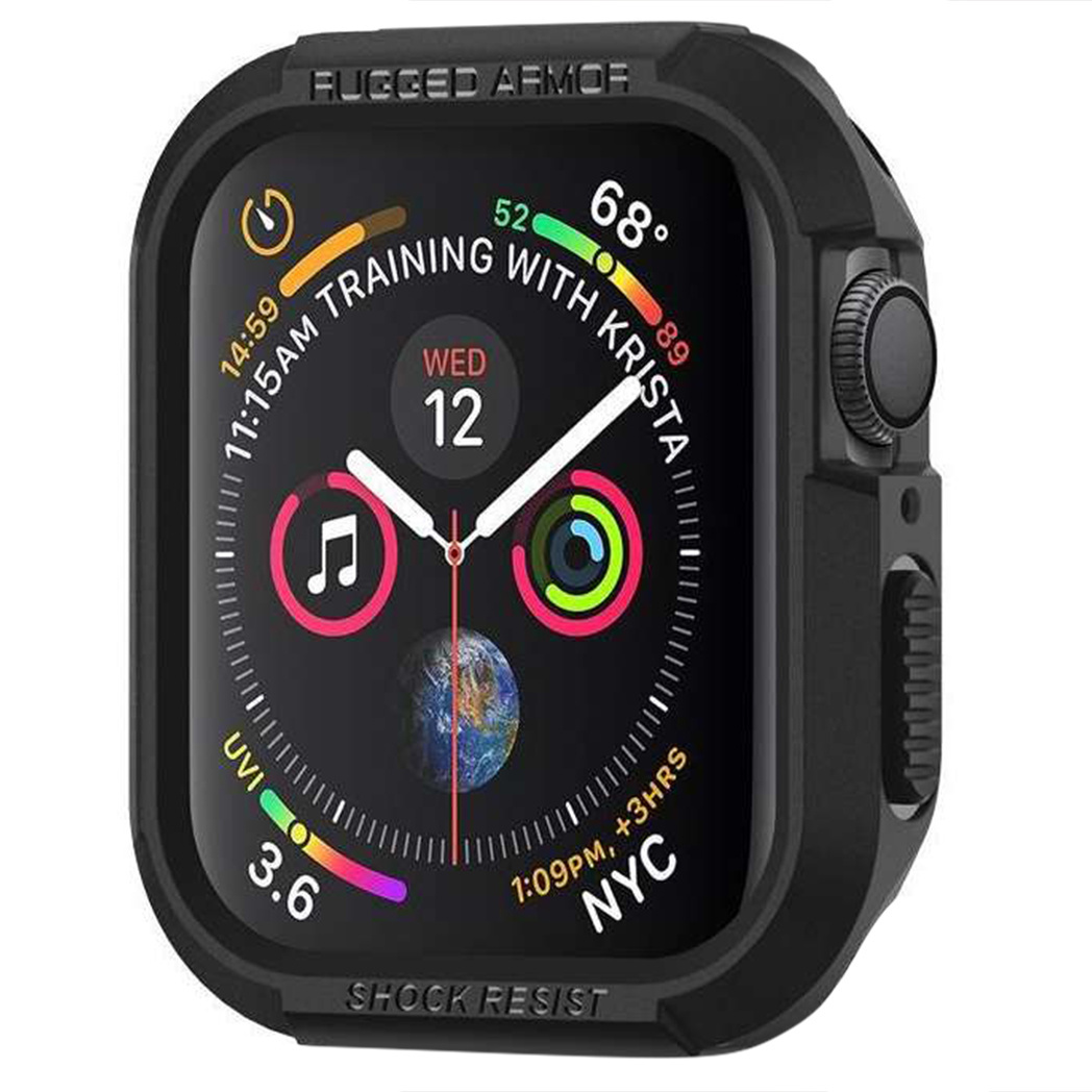 Schermo di smartwatch nero che mostra l'ora, le informazioni sull'allenamento e una mappa del mondo.