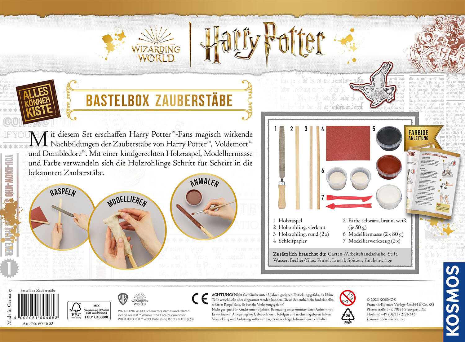 Zestaw do majsterkowania Harry'ego Pottera z instrukcjami, narzędziami i komponentami do robienia różdżek.