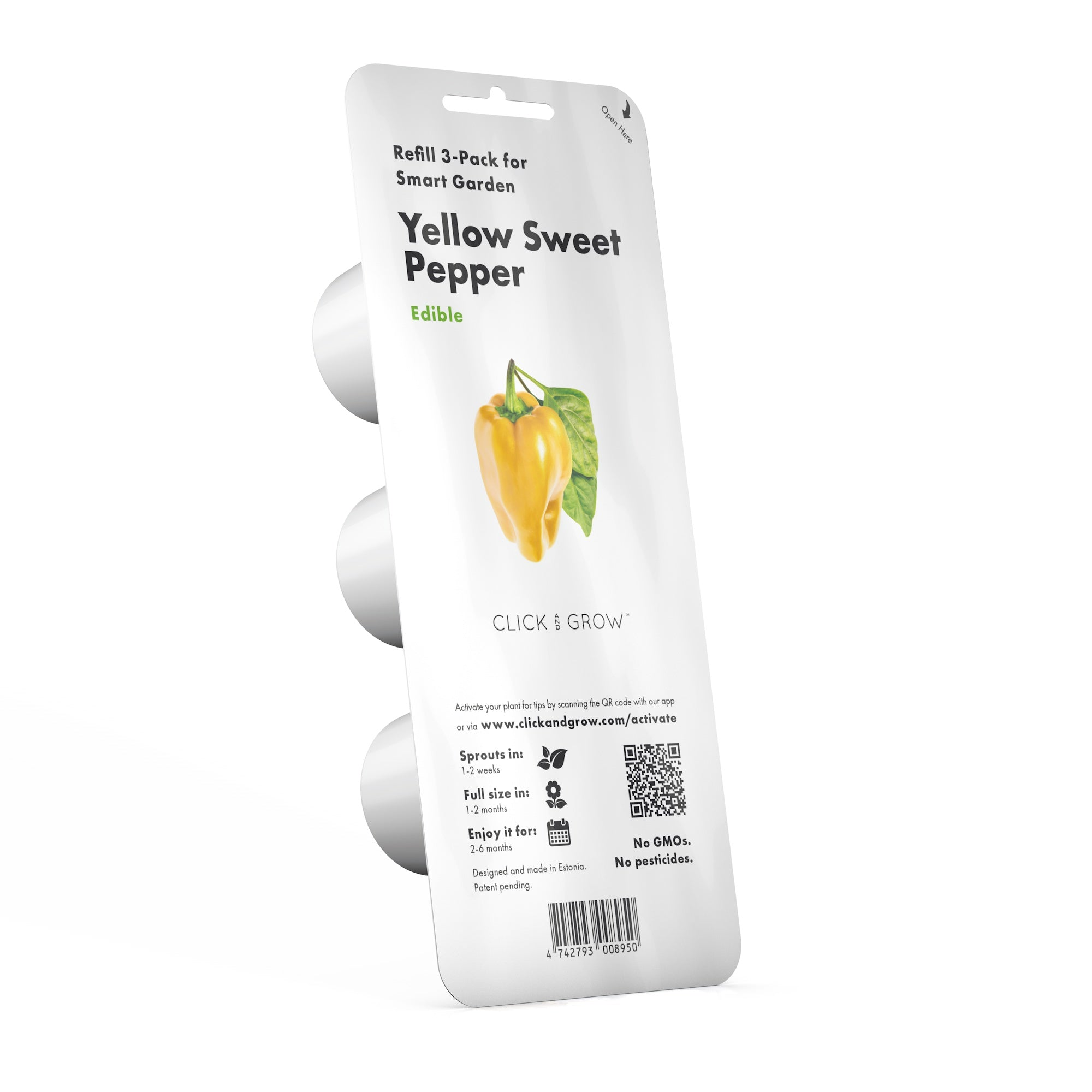 Recharge de plants de poivron jaune. Fond blanc. Contient des informations sur la plante.