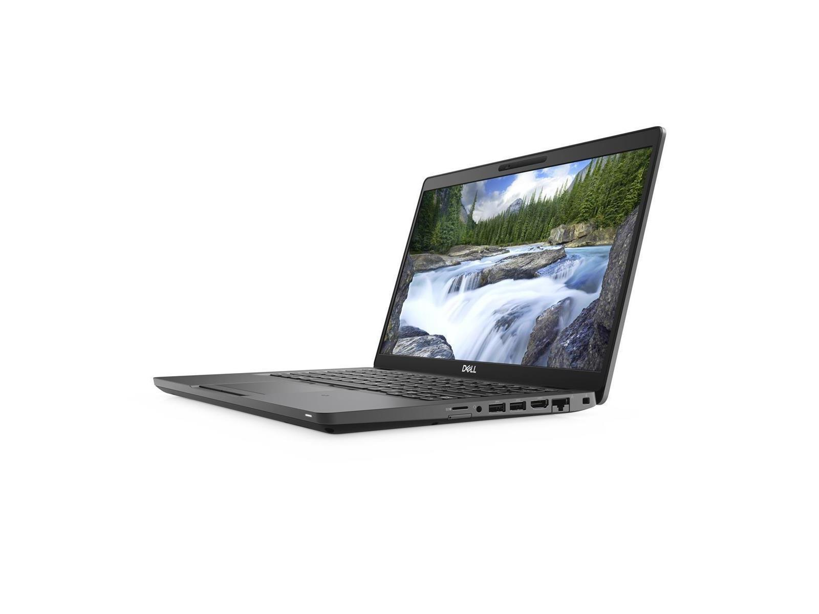 Laptop mit Wasserfallszene auf dem Display. Der Laptop ist grau und schwarz, seitlich abgewinkelt.