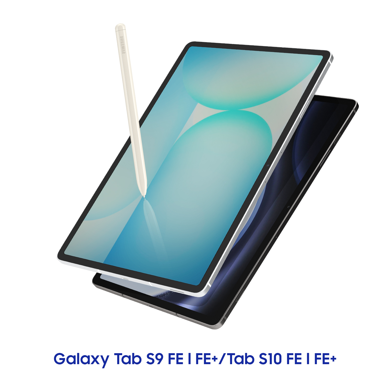 Dwa tablety z rysikiem. Górny tablet ma jasnoniebieski ekran i biały rysik. Tło jest białe.