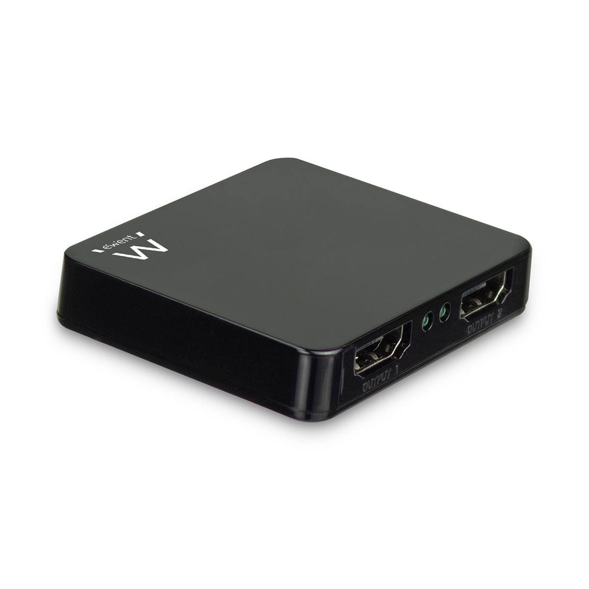 Conmutador HDMI negro con múltiples salidas y puertos de entrada.