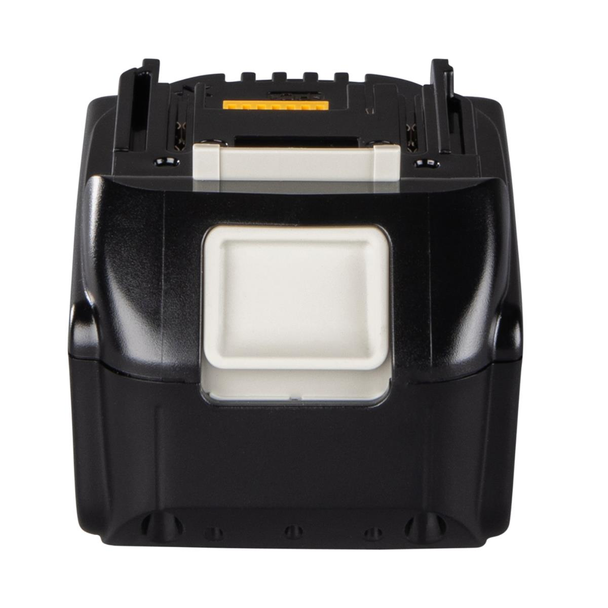 Batteria nera con un quadrato bianco al centro, su sfondo bianco.