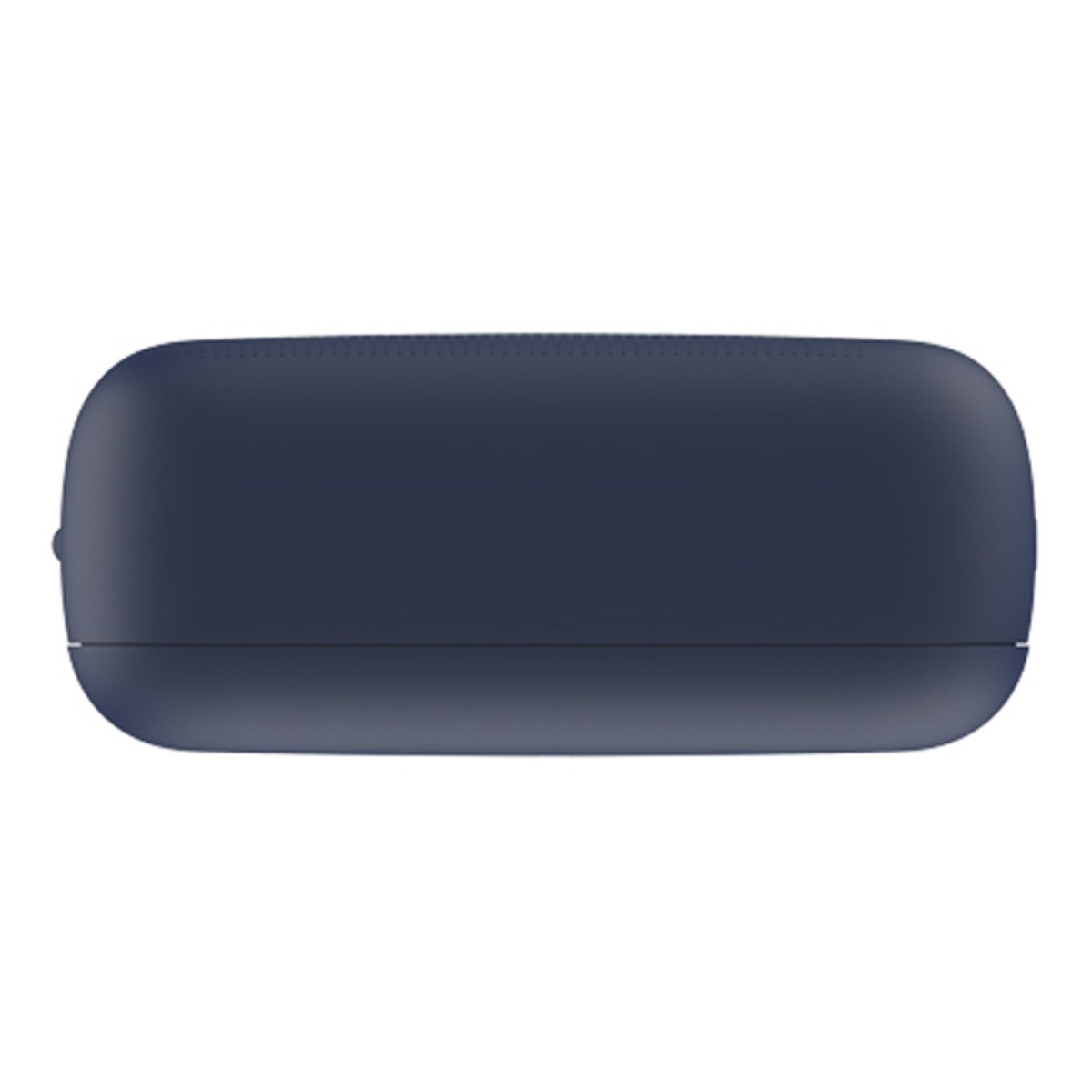 Widok z góry na ciemnoniebieski power bank. Powierzchnia jest gładka i prostokątna. Izolowany na białym tle.