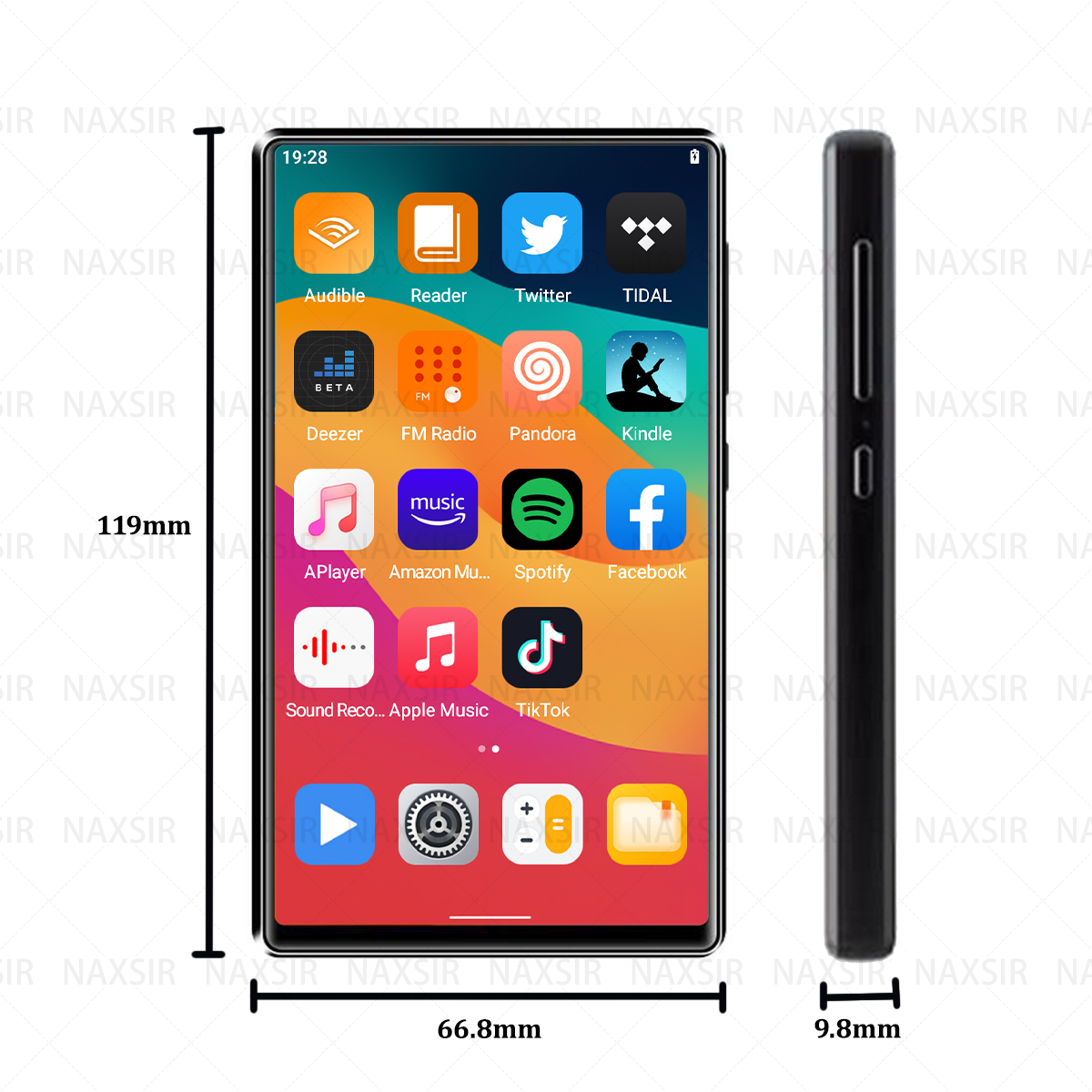 Ein Telefon zeigt eine Vielzahl von App-Symbolen an. Das Telefon ist schwarz, und der Bildschirm zeigt einen blauen Hintergrund.