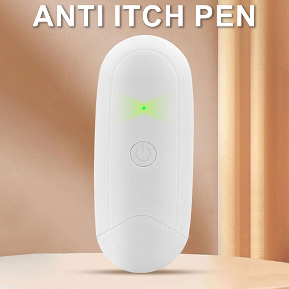 Weißer Anti-Juckreiz-Stift mit grüner Betriebsanzeige. Der Text 'ANTI ITCH PEN' steht oben.