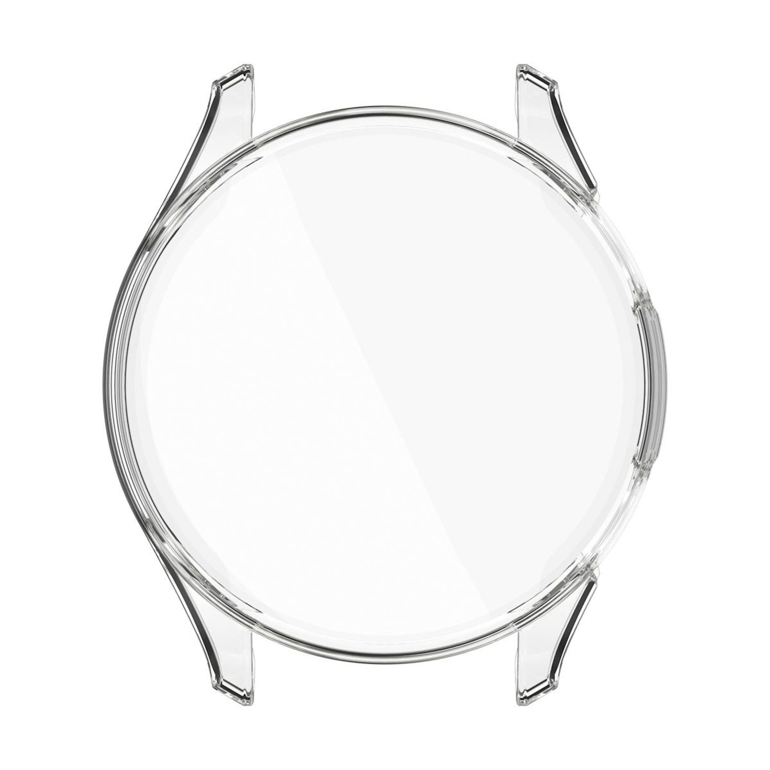 Cassa trasparente dell'orologio con schermo trasparente. La cassa ha quattro sporgenze.