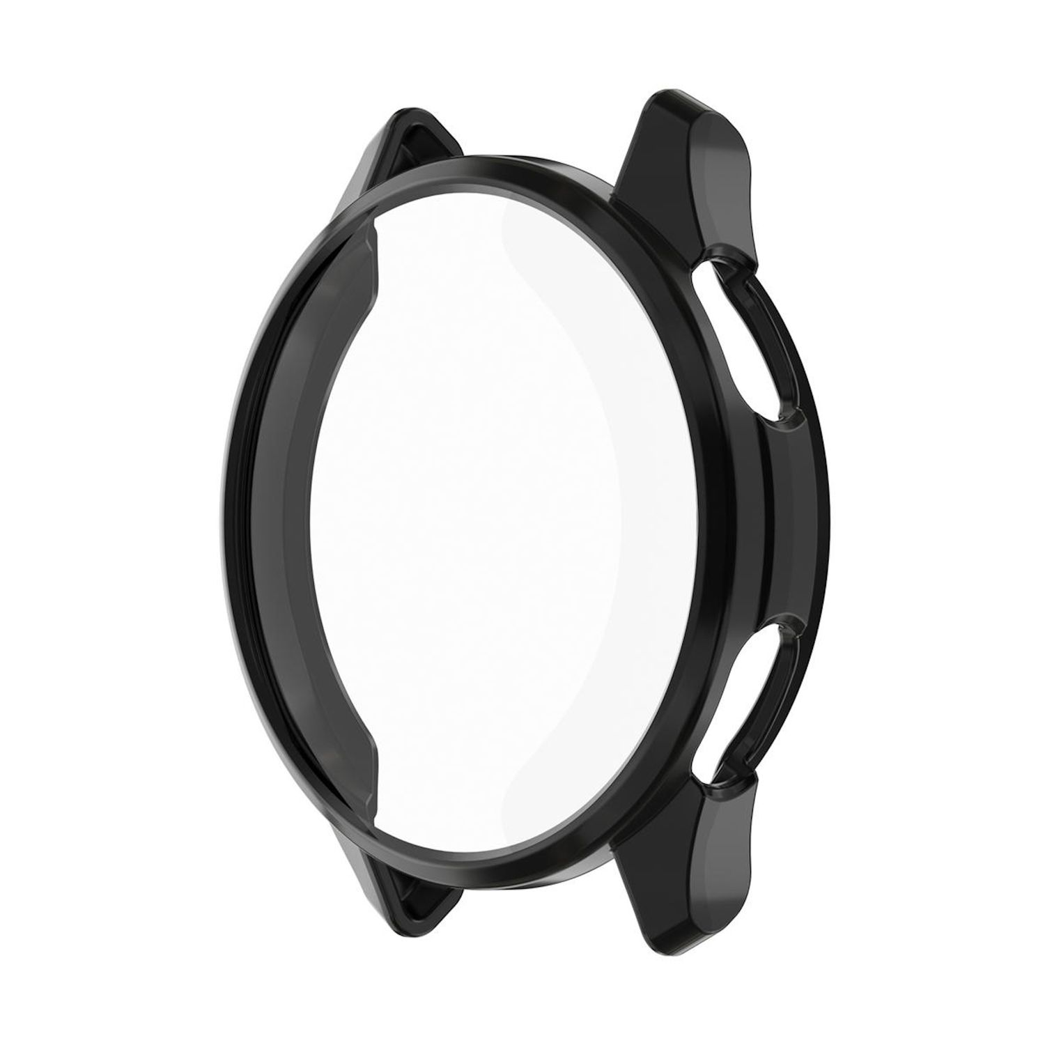 Custodia per orologio nera con protezione schermo trasparente.