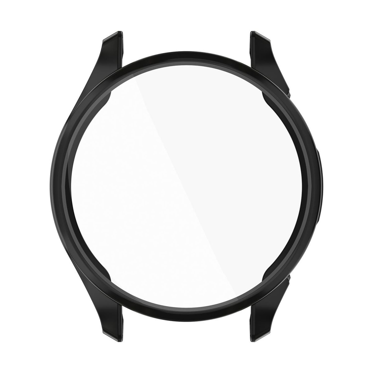 Ghiera nera dell'orologio, vista dall'alto, con copertura in vetro o plastica trasparente.
