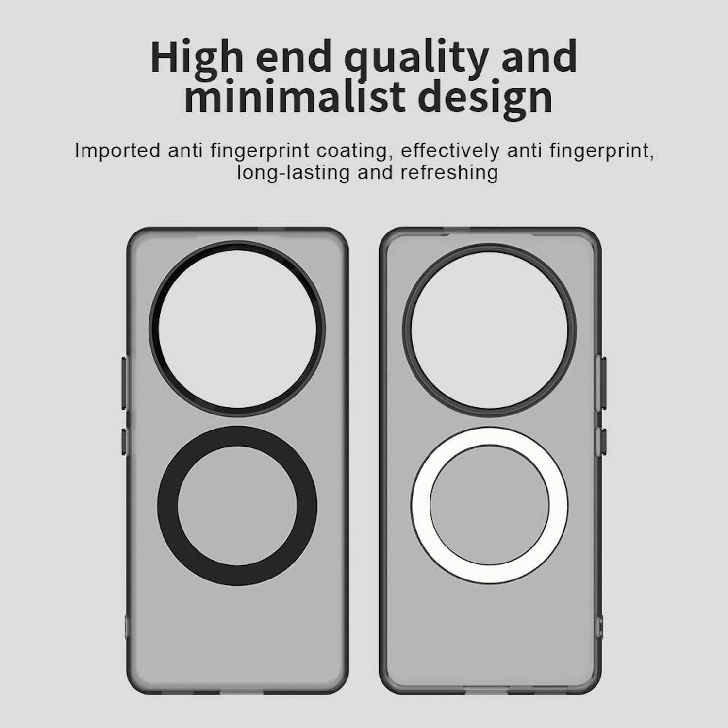 Zwei Handyhüllen. Die Hüllen haben ein Ringdesign, und das Bild sagt: "Hochwertige Qualität und minimalistisches Design".