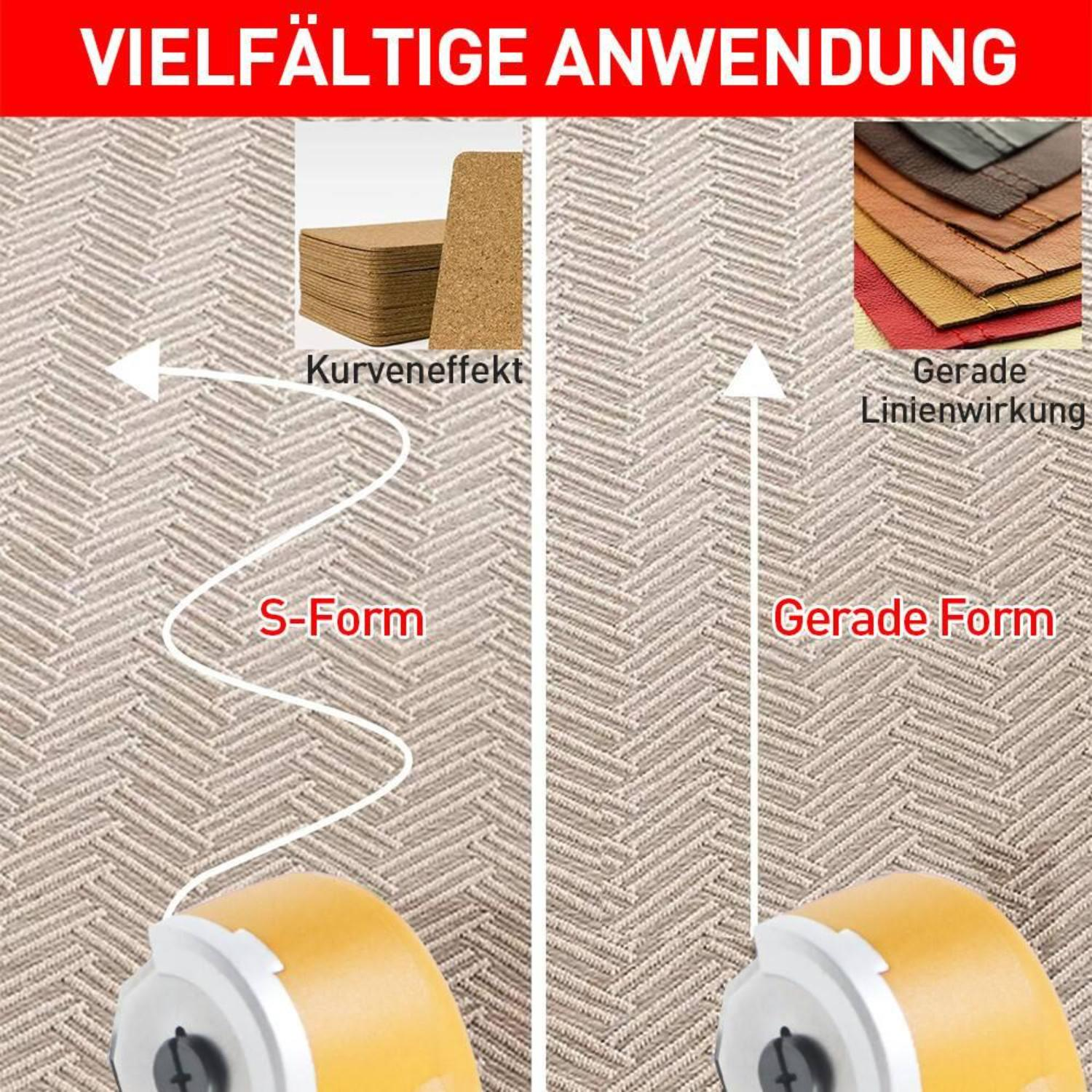 Diagramm zeigt vielfältige Anwendungen. Links: S-Form, Rechts: Gerade Form. Gelbe und braune Akzente.