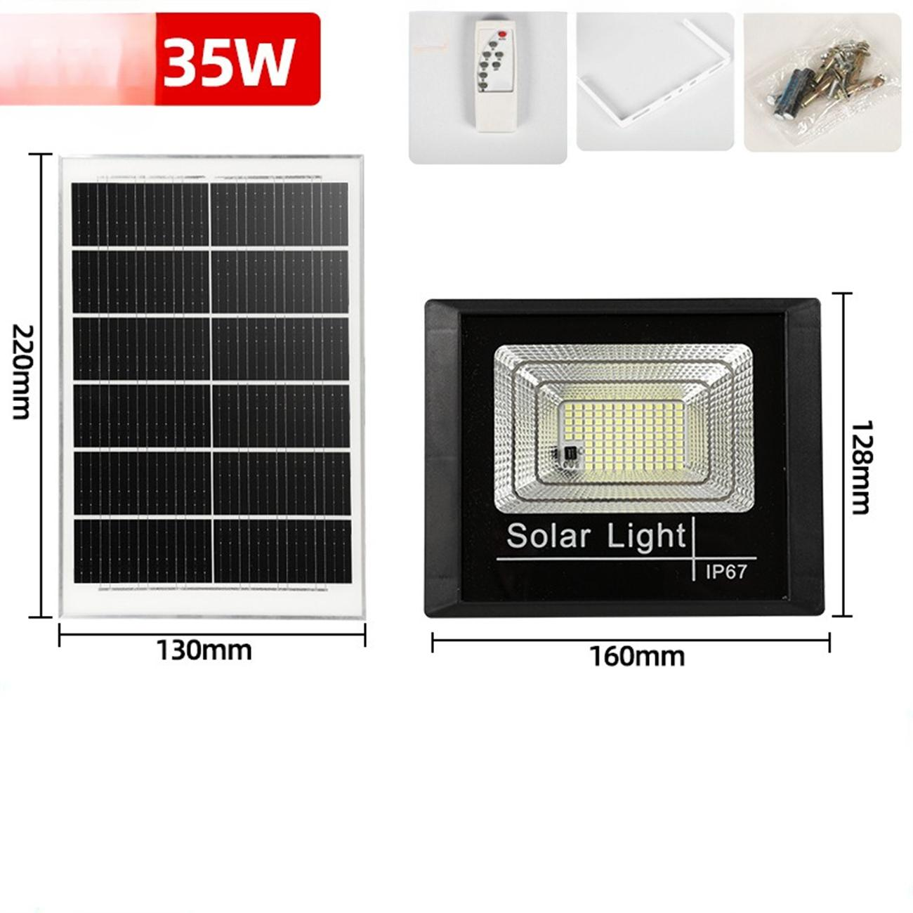 Solarpanel und Solarleuchte mit Maßangaben, vor weißem Hintergrund.