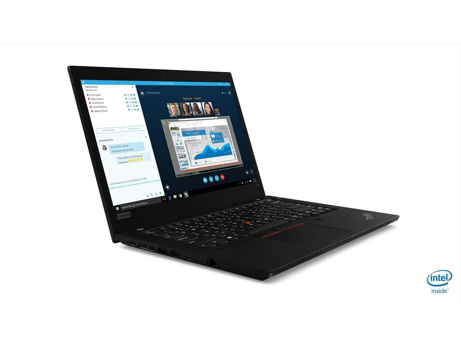 Schwarzer ThinkPad-Laptop, der eine Videoanruf-Oberfläche anzeigt.