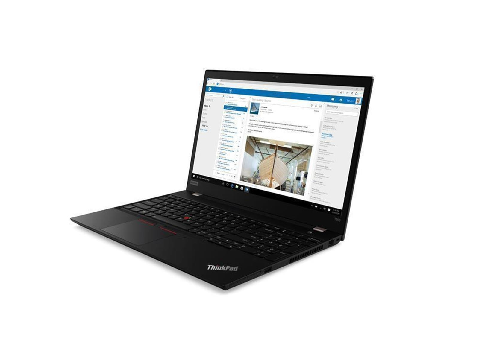 Schwarzer Laptop geöffnet, der eine Website anzeigt. Weißer Hintergrund.