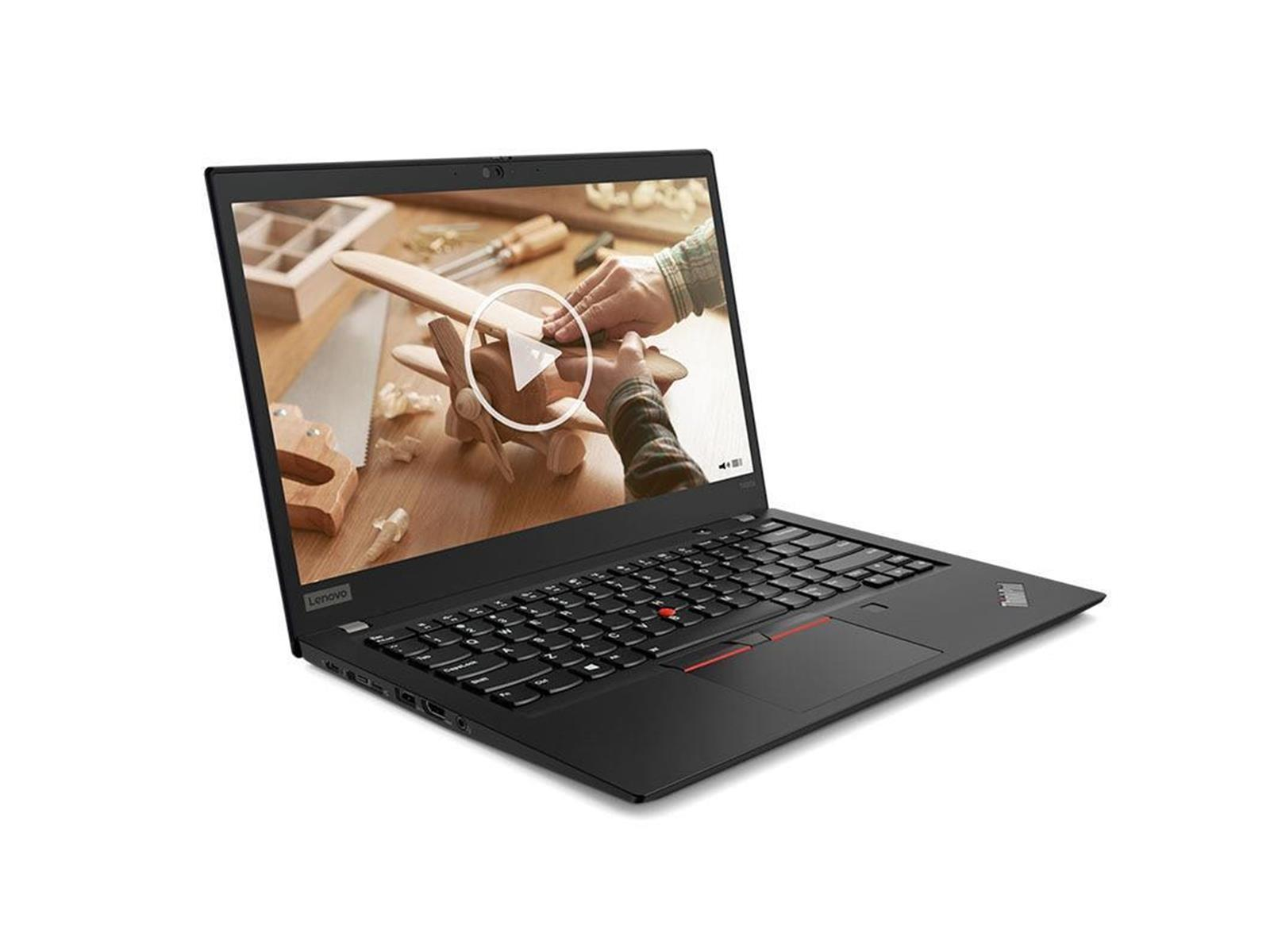 Schwarzer Laptop mit Play-Button auf dem Bildschirm, Holzflugzeug-Tutorial, weißer Hintergrund.
