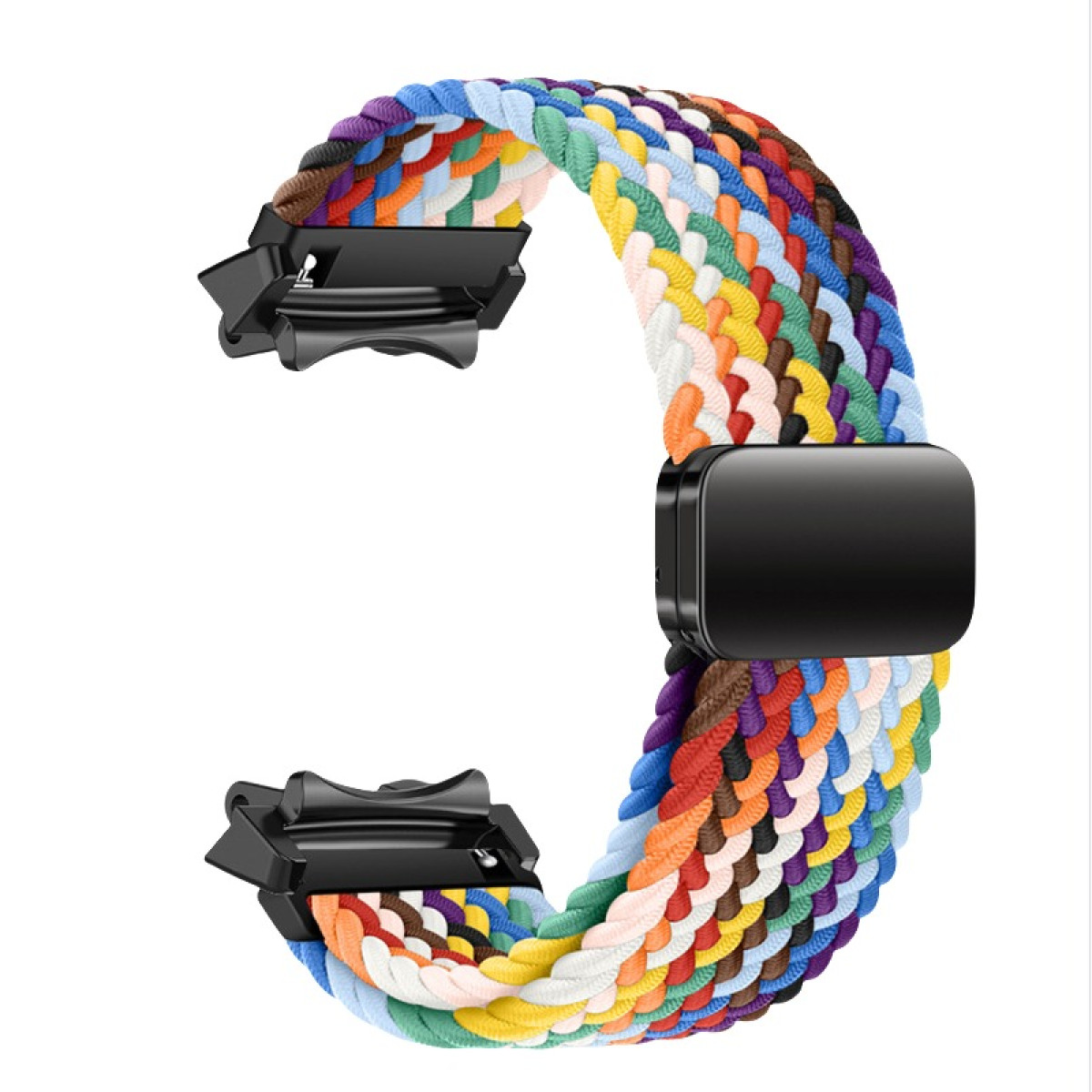 Geflochtenes Uhrenarmband mit mehreren Farben, ähnlich den vorherigen Bildern.