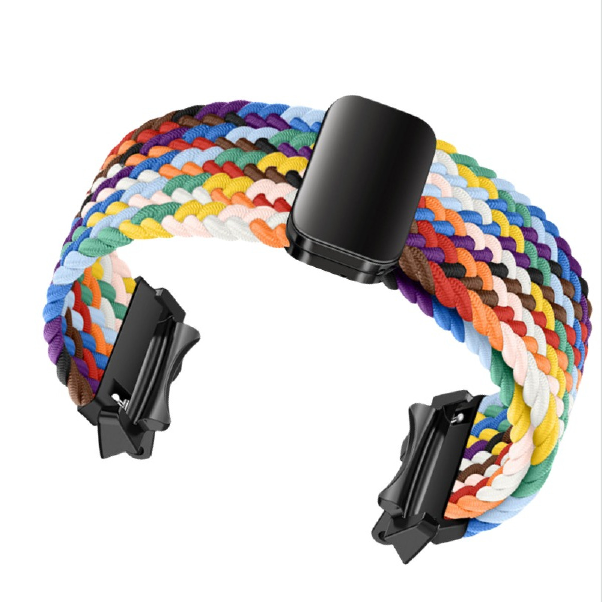 Geflochtenes Uhrenarmband mit mehreren Farben, ähnlich den vorherigen Bildern.