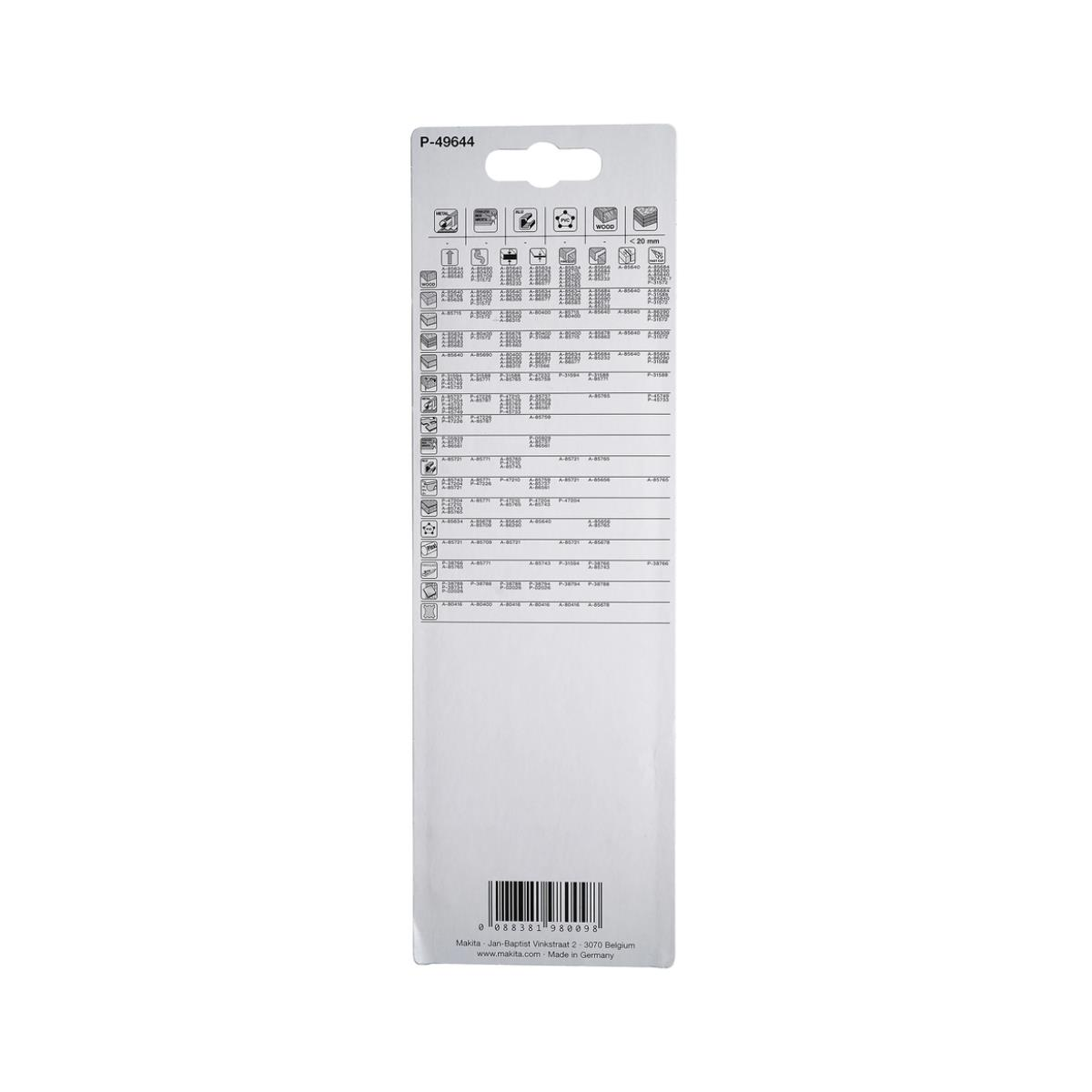 Rückseite einer Verpackung mit Diagrammen und Text. Sie zeigt verschiedene Symbole und Maße.