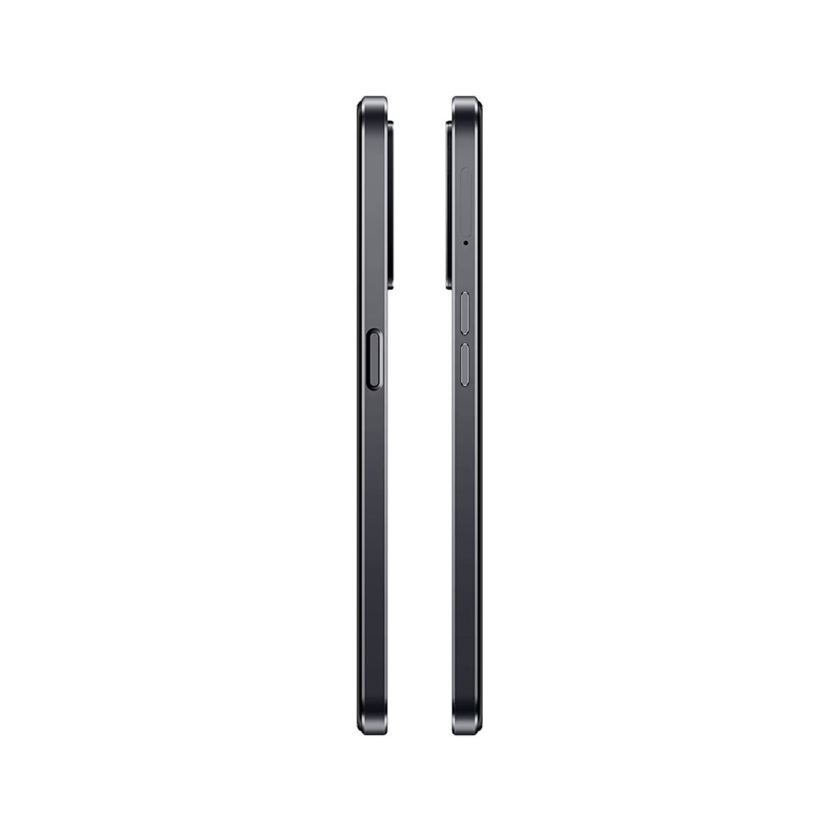 Zwei schwarze Smartphones nebeneinander, einander zugewandt. Beide haben das gleiche Design.