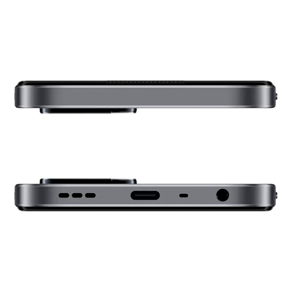 Oben- und Unteransicht eines schwarzen Telefons. Es hat einen USB-C-Anschluss und eine Kopfhörerbuchse.