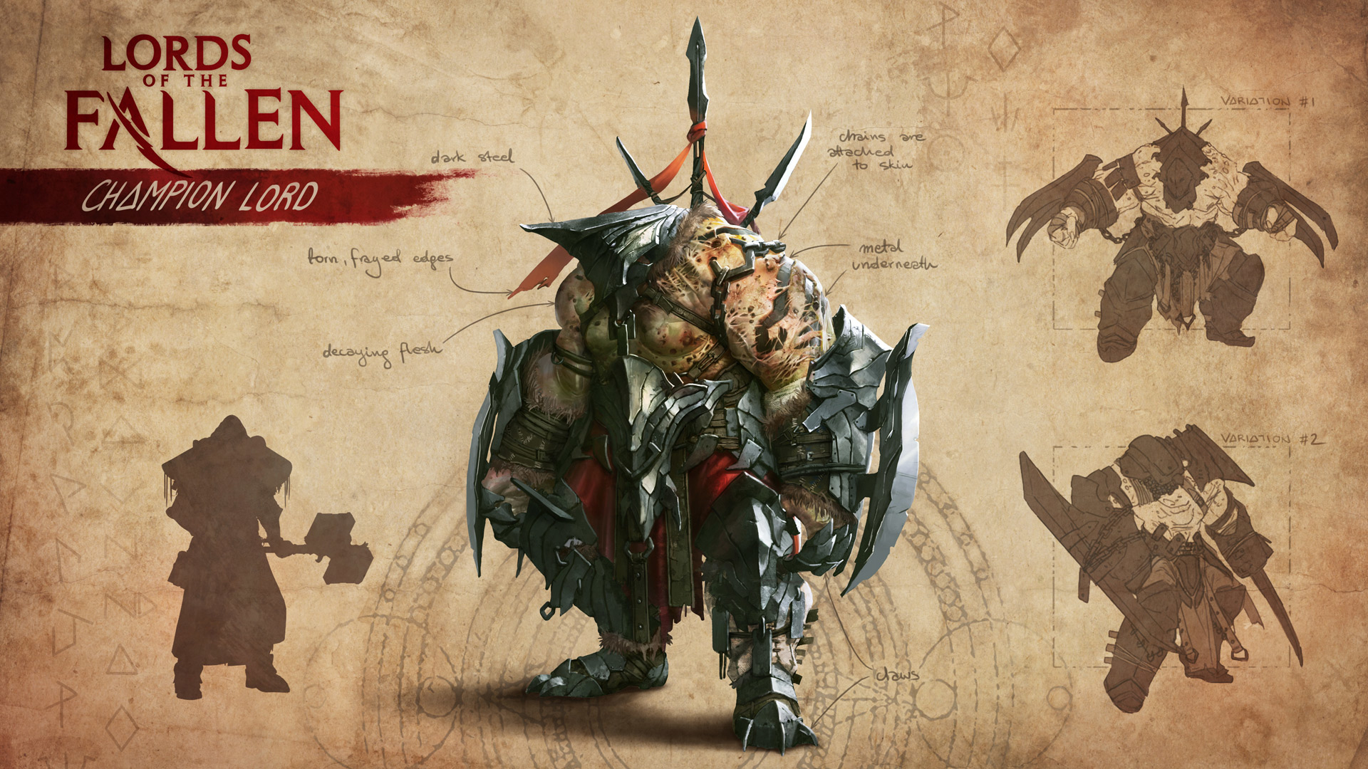 Illustration eines Champion Lords aus dem Spiel Lords of the Fallen. Es hat detaillierte Rüstung und eine große Waffe.