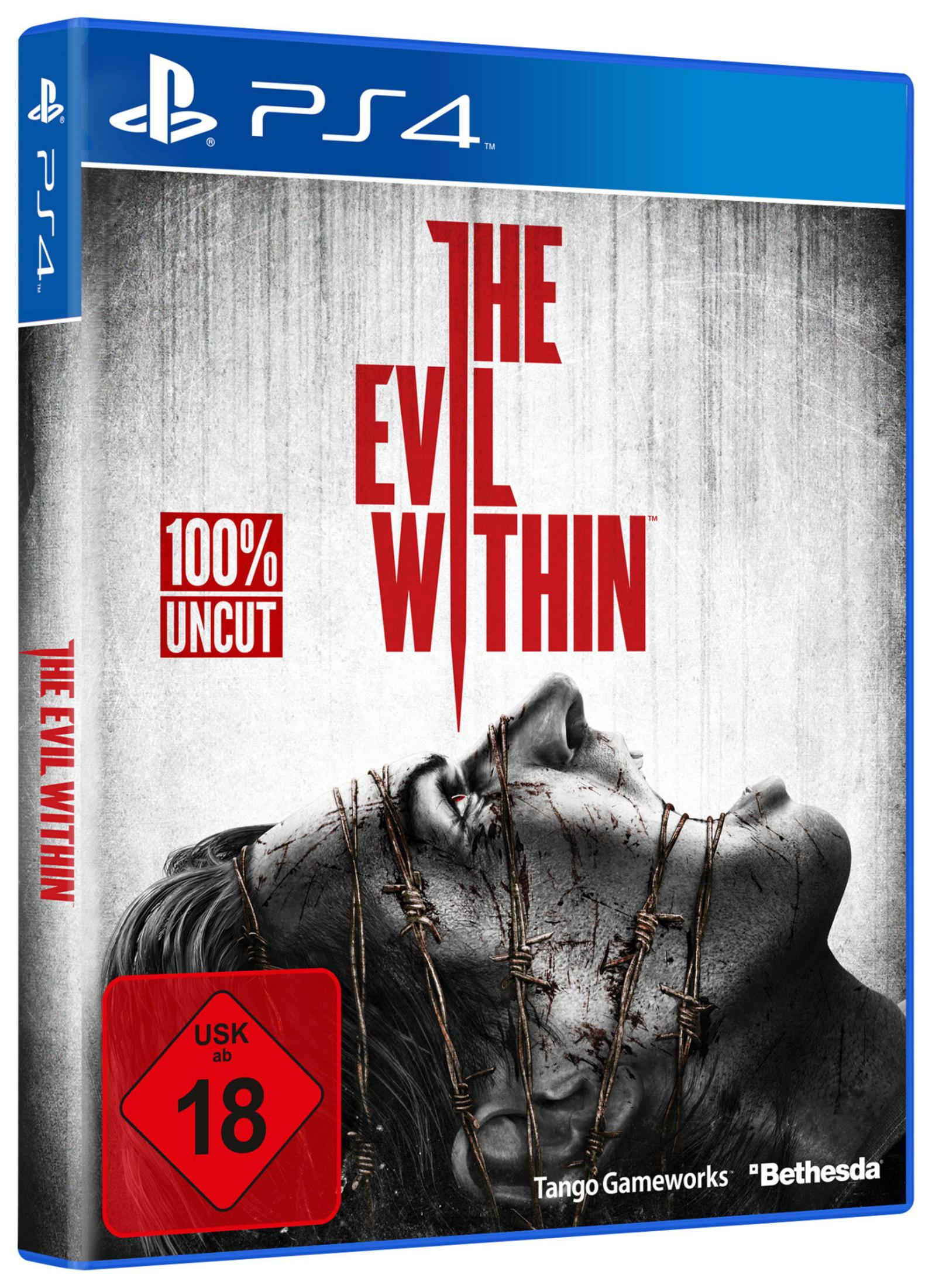 Okładka gry The Evil Within. Twarz owinięta drutem kolczastym, tytuł i ocena.