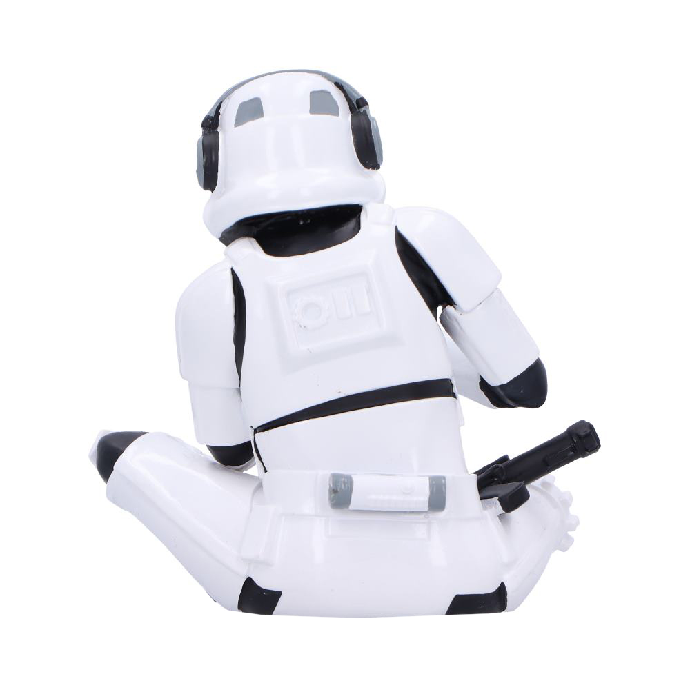 Figura de juguete de Stormtrooper arrodillada, con un arma. Armadura blanca.