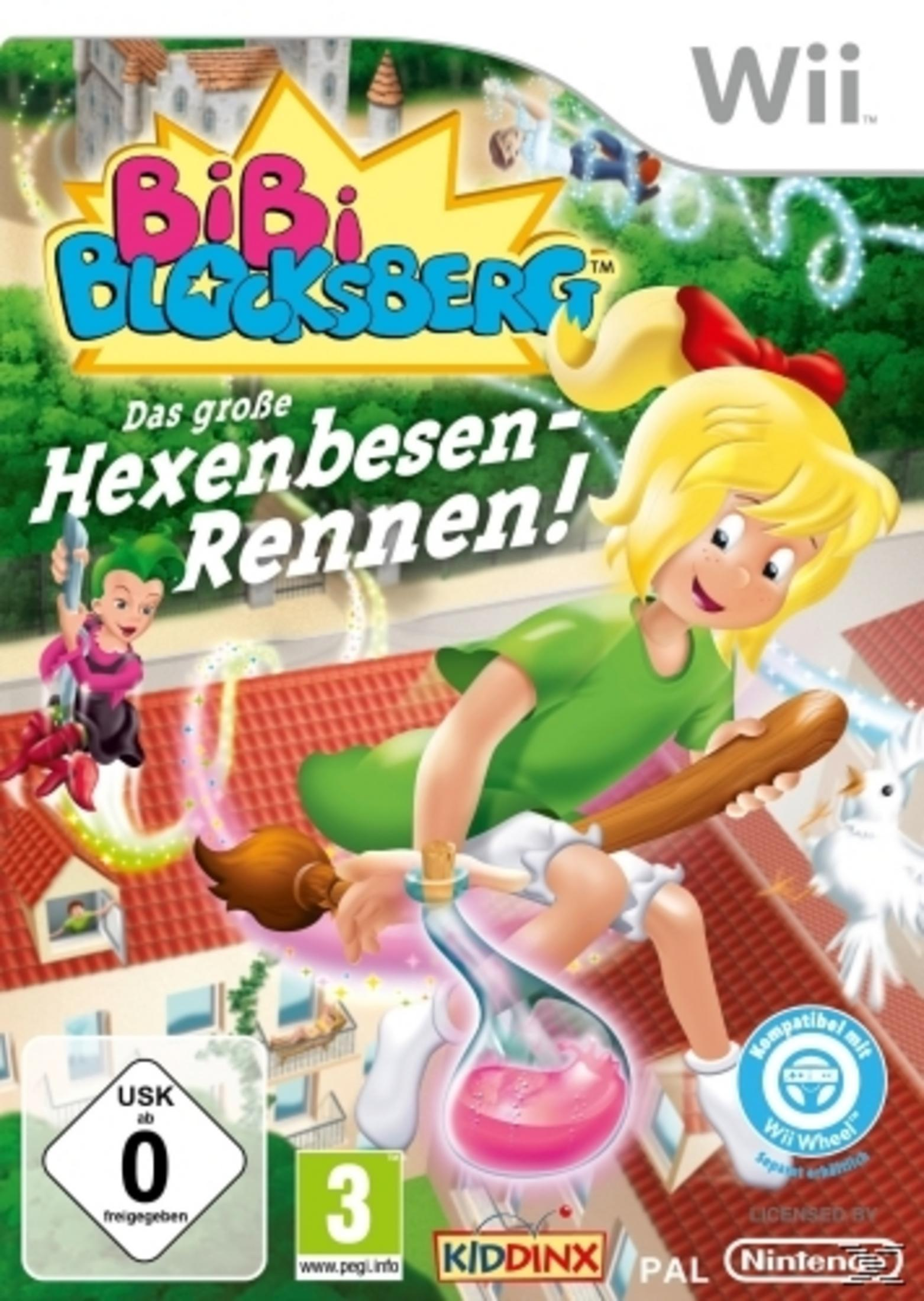 Spielcover für 'BiBi Blocksberg' mit einem Mädchen auf einem Besen.