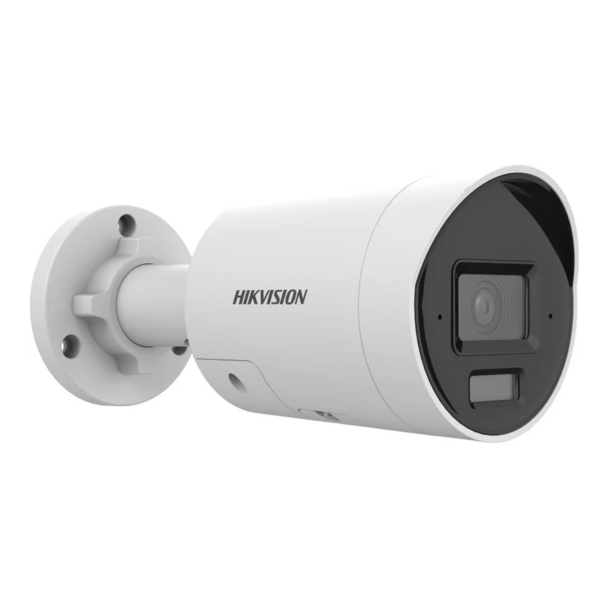 Biała kamera bezpieczeństwa Hikvision, zamontowana na białej powierzchni.