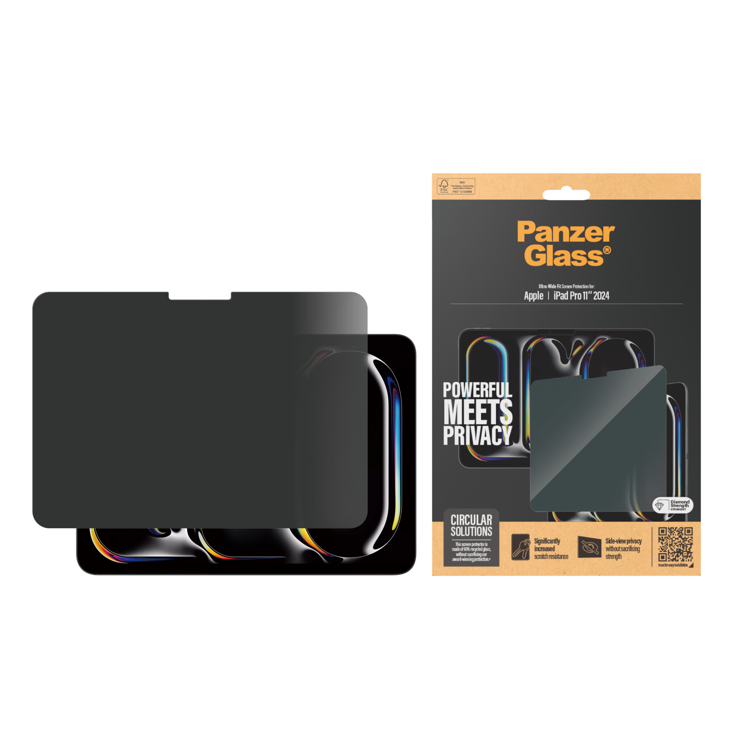 A package with two dark screen protectors for an iPad. The box says 'PanzerGlass'.