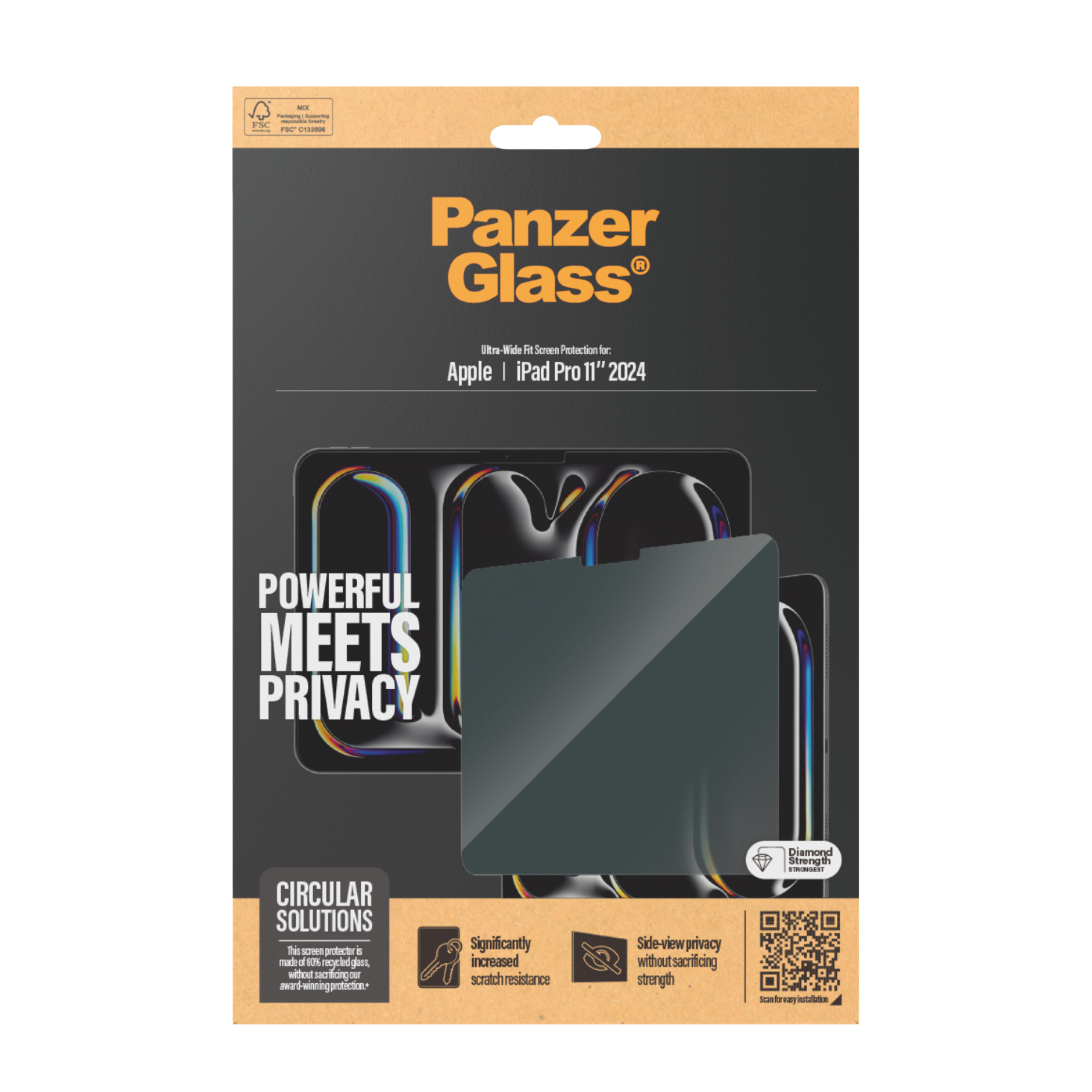 PanzerGlass screen protector packaging for iPad Pro 11". The packaging is dark gray and black.