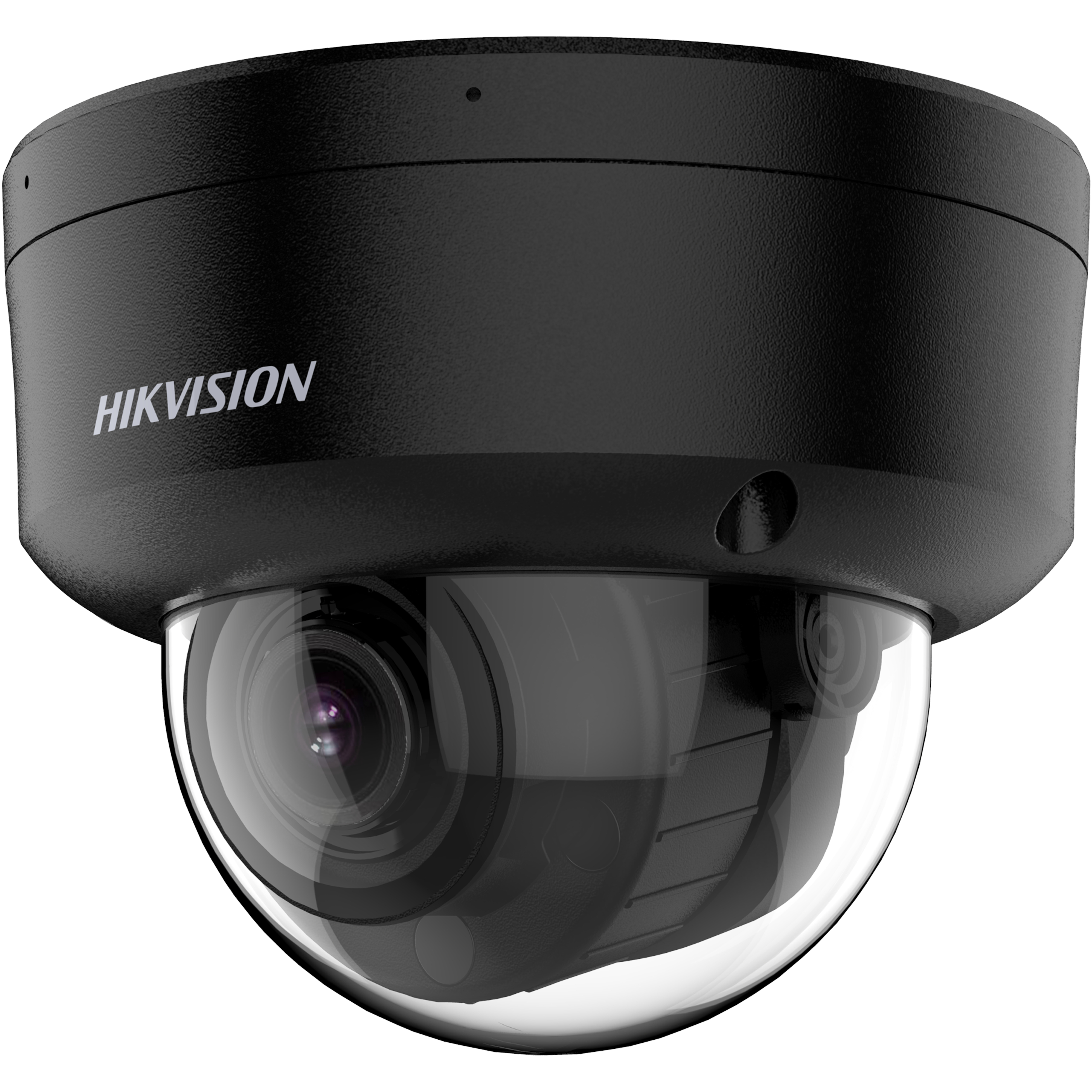 Czarna kamera kopułkowa z napisem 'HIKVISION' na górze.