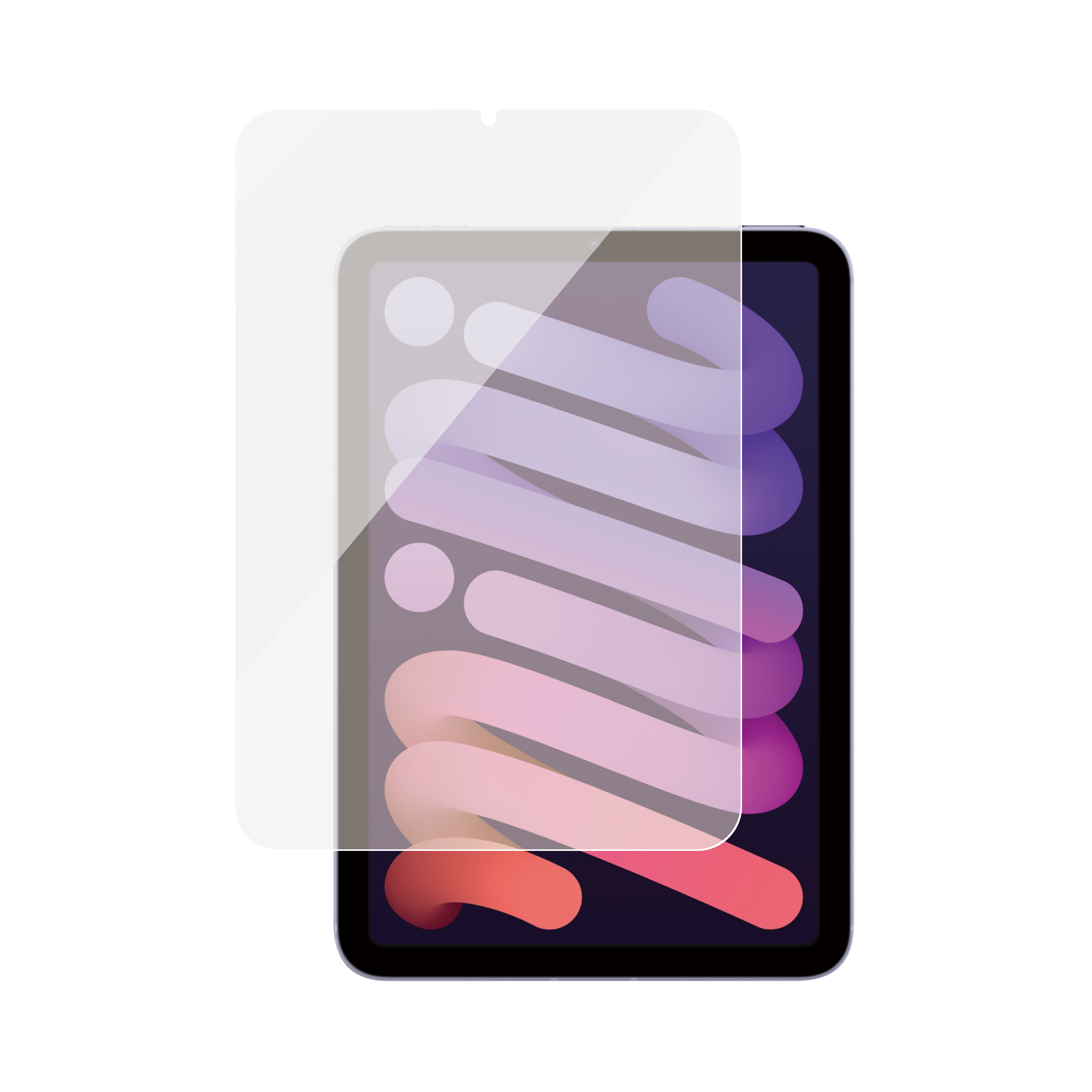 Proteggi schermo per iPad Mini esposto sopra il dispositivo.