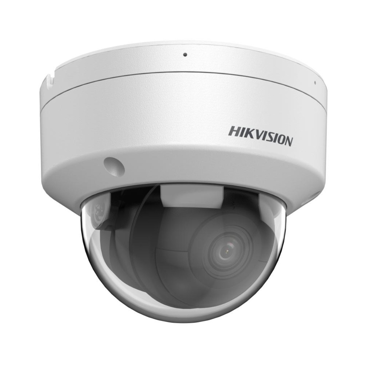 Kamera kopułkowa z przezroczystą kopułą i logo 'HIKVISION'.