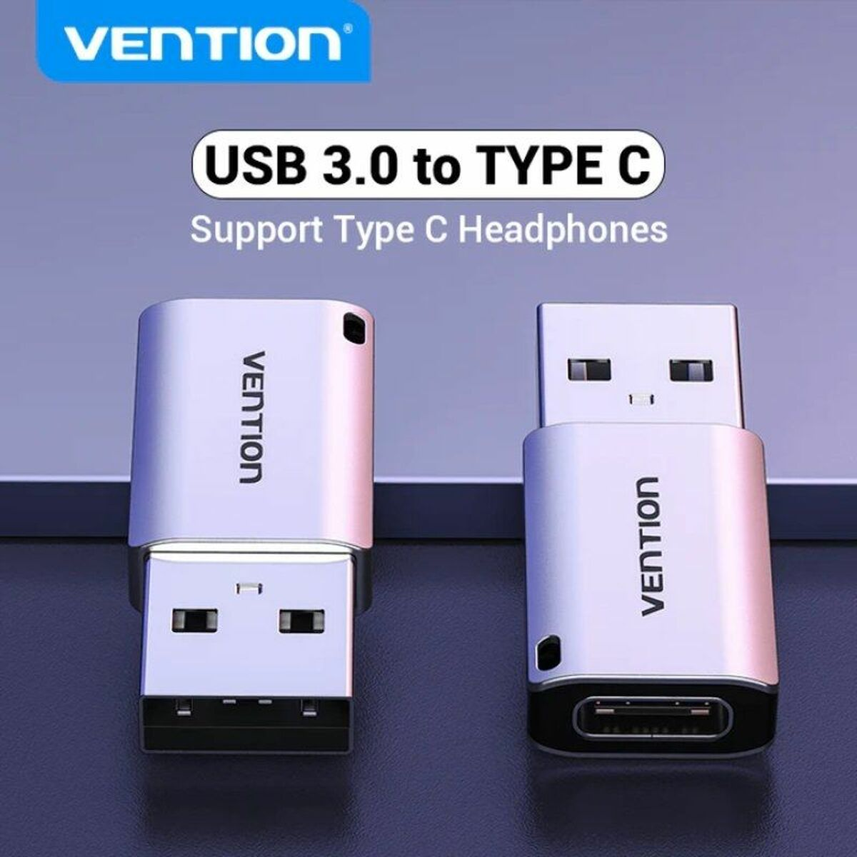 Due adattatori USB Vention con testo: USB 3.0 a Tipo C.