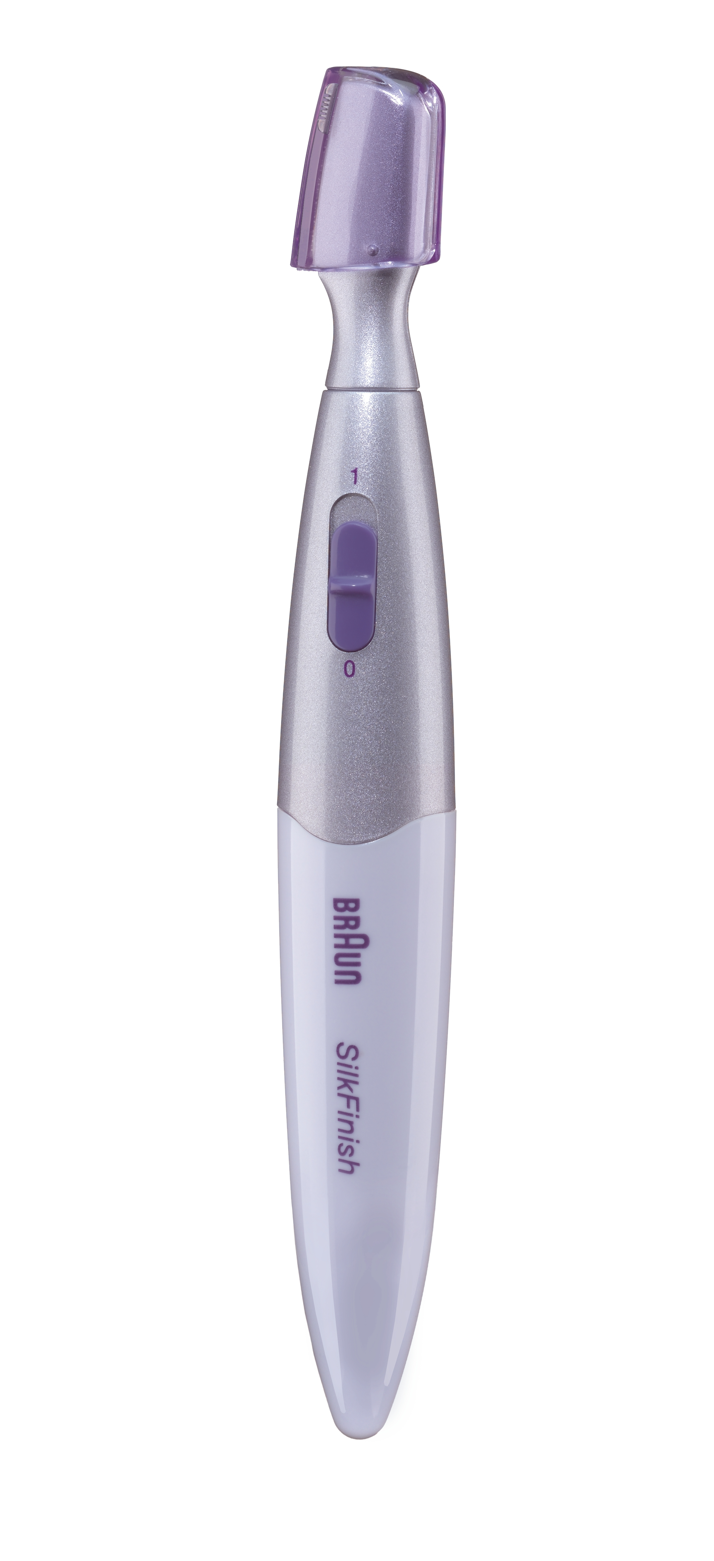 Epilatore Braun Silk-finish. Argento e bianco. Lo sfondo è bianco.