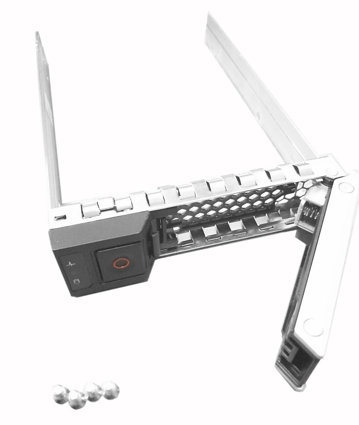 Componente rack server in metallo argento e nero con viti su sfondo bianco.