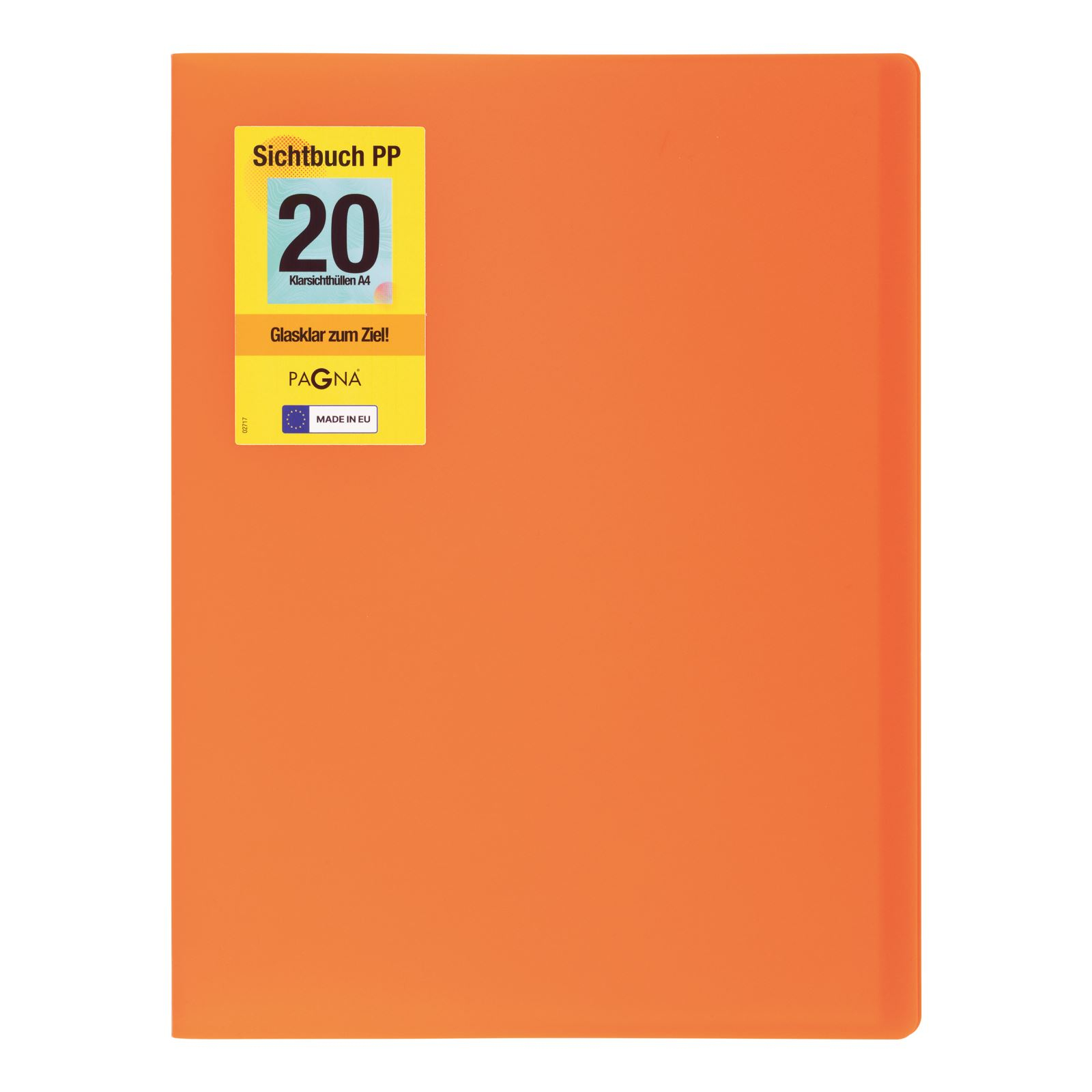 Pomarańczowa teczka na dokumenty z czarnym tekstem i logo. Teczka jest zamknięta.