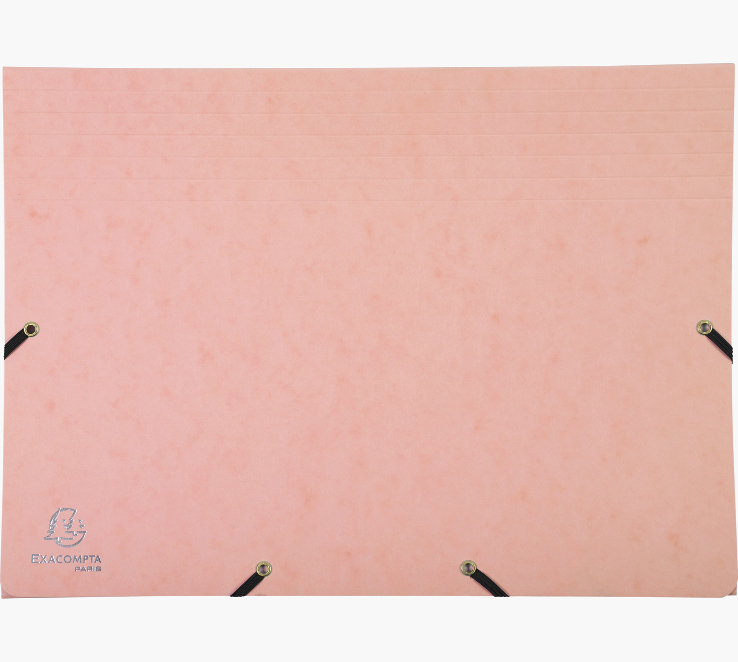 Różowa teczka z gumkami. Logo: EXACOMPTA PARIS.