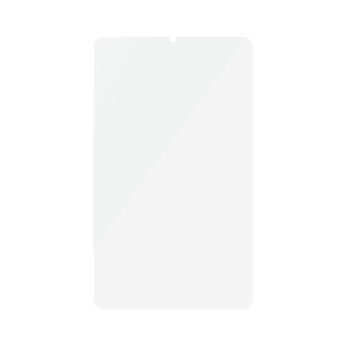 Un protector de pantalla rectangular y transparente, que aparece transparente sobre un fondo blanco.