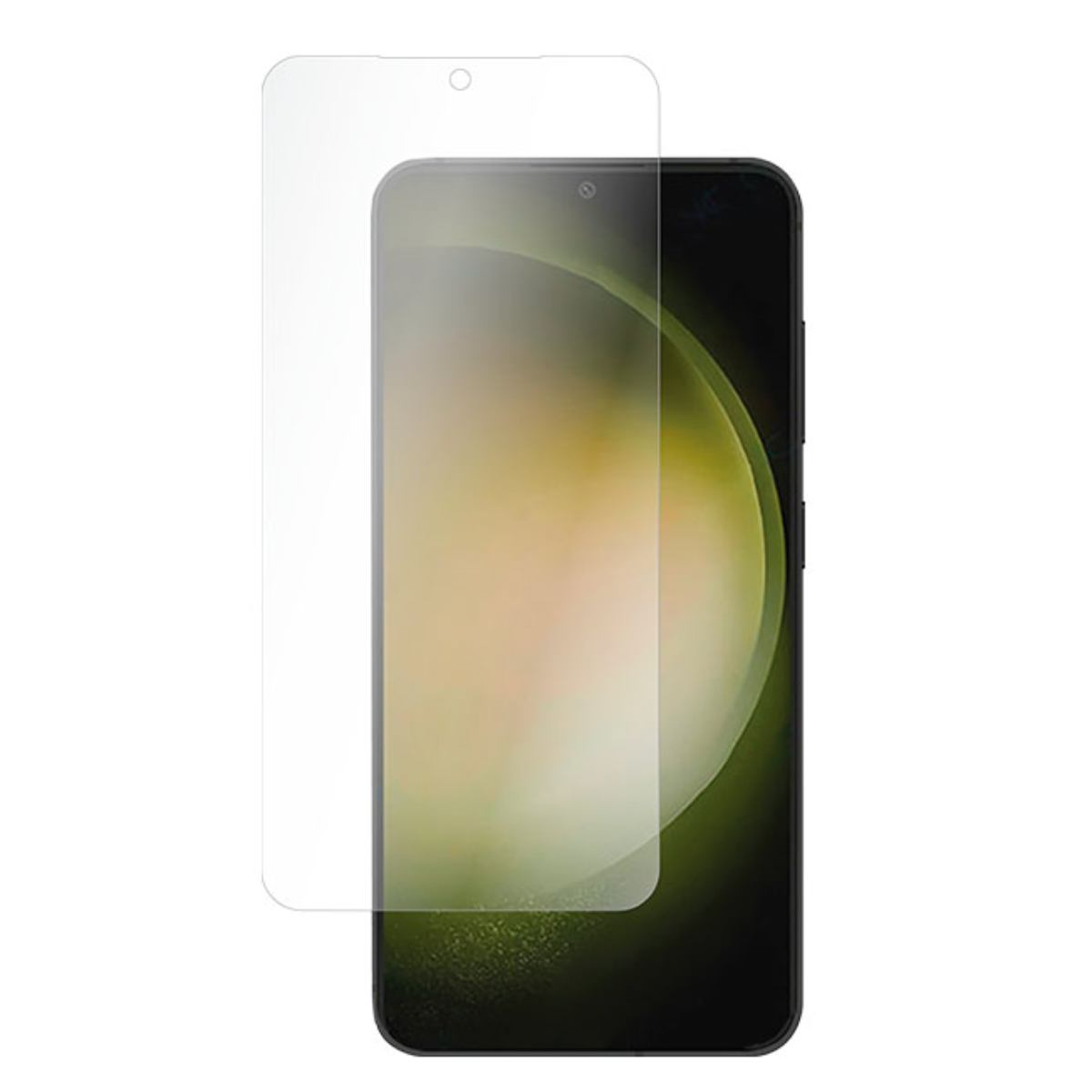Telefoon met schermbeschermer, witte schermbeschermer en telefoon.