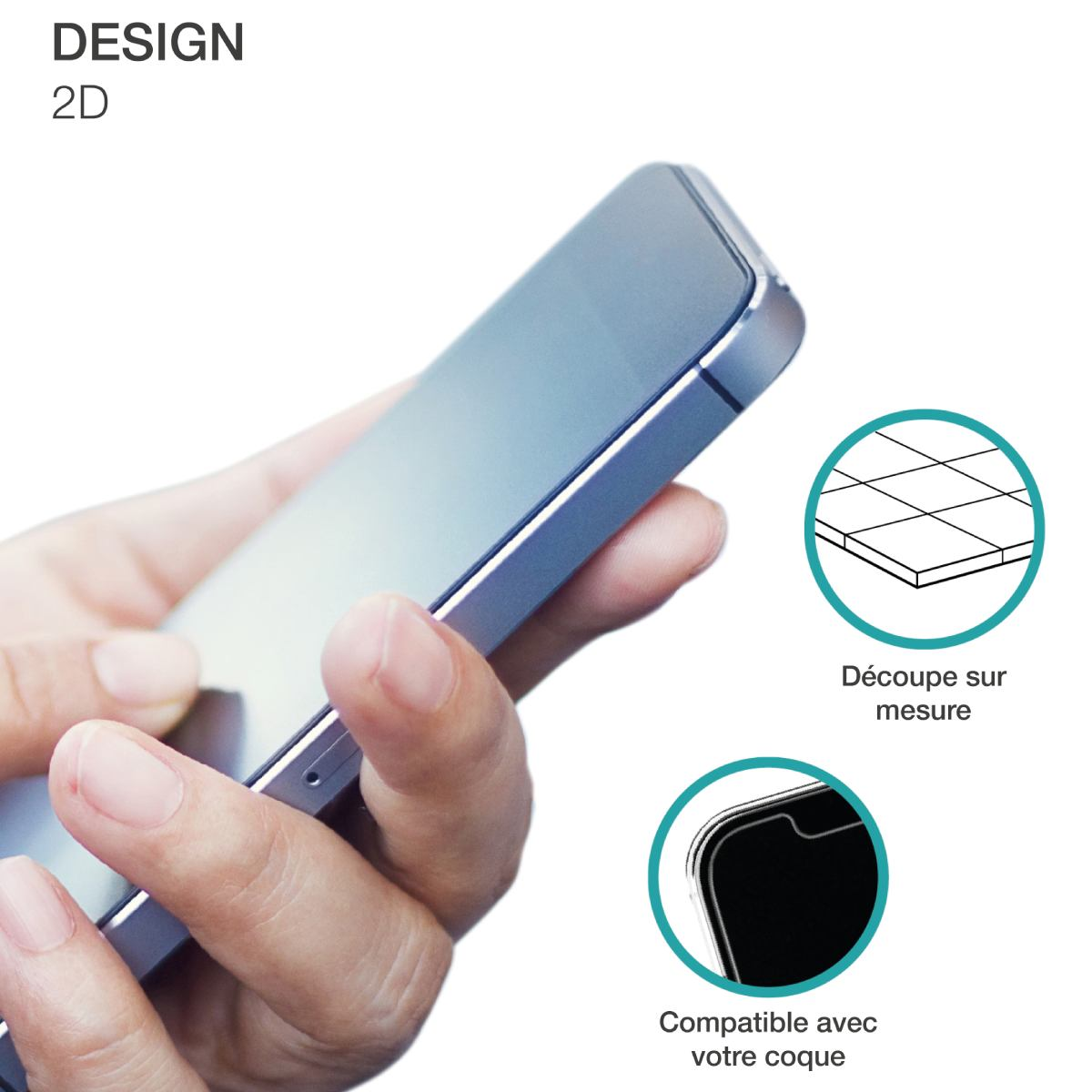 Hand die telefoon vasthoudt met schermbeschermer, close-up van de hoek.